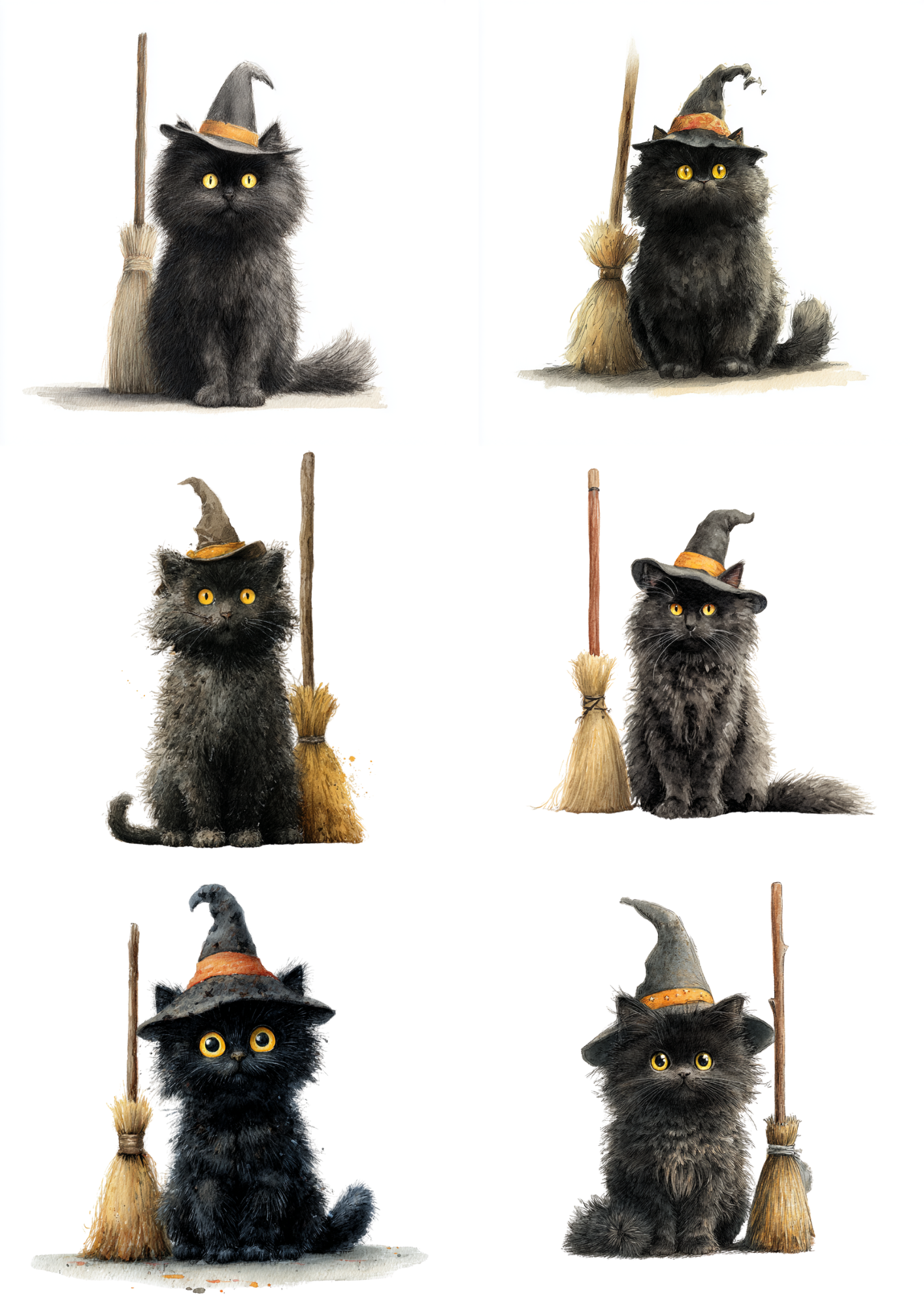 Rice Paper For Decoupage Black Cat Witch With Broom Collage Cat. No. 4851