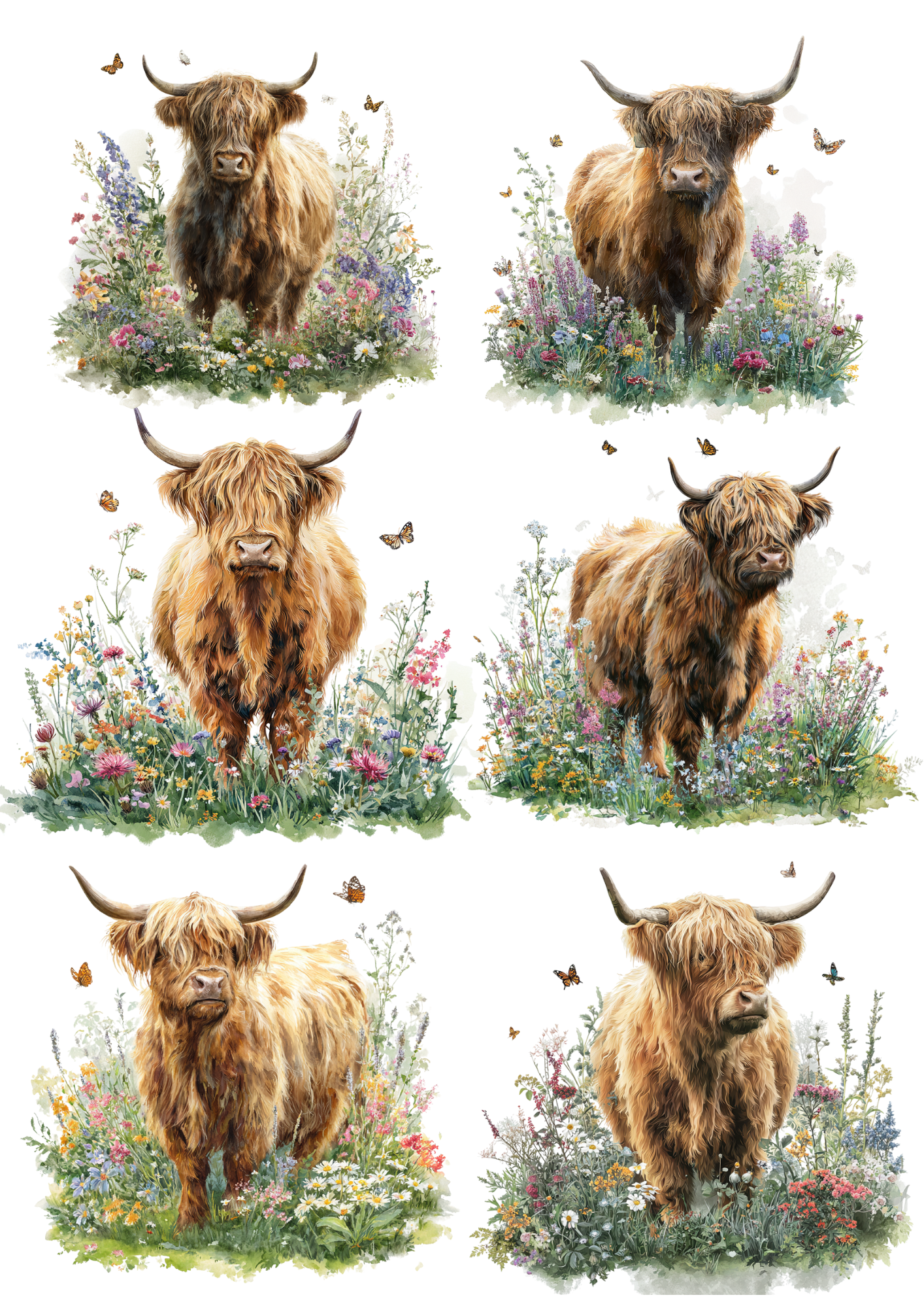 Rice Paper for Decoupage Highland Cow Collage Cat. No. 4857