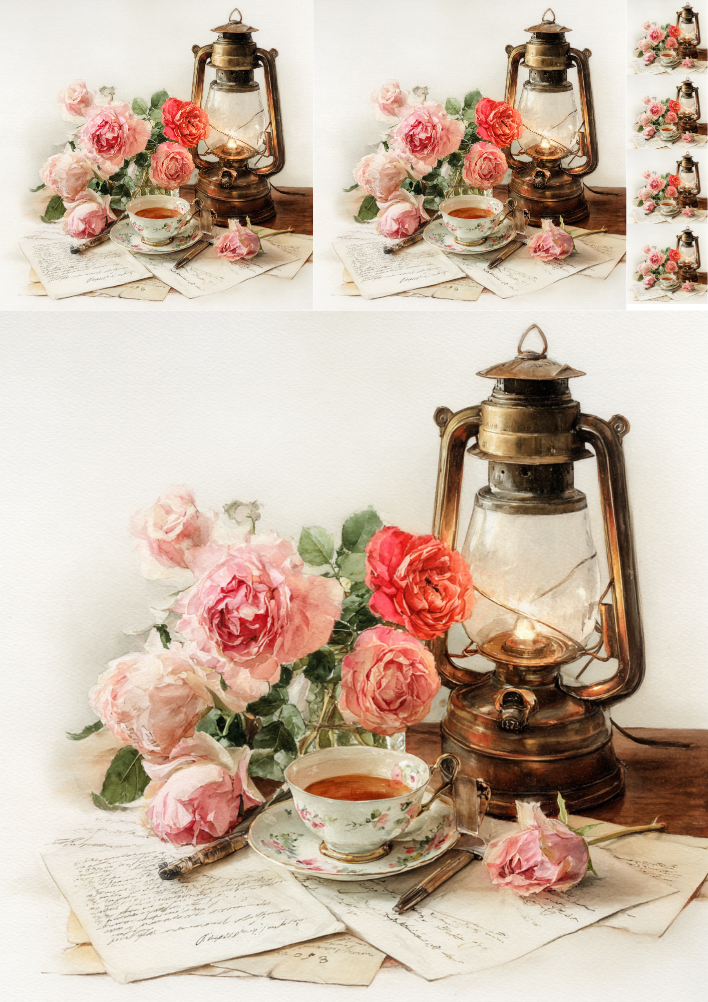 Rice Paper For Decoupage Roses On Old Letters Vintage Collage Cat. No. 4859