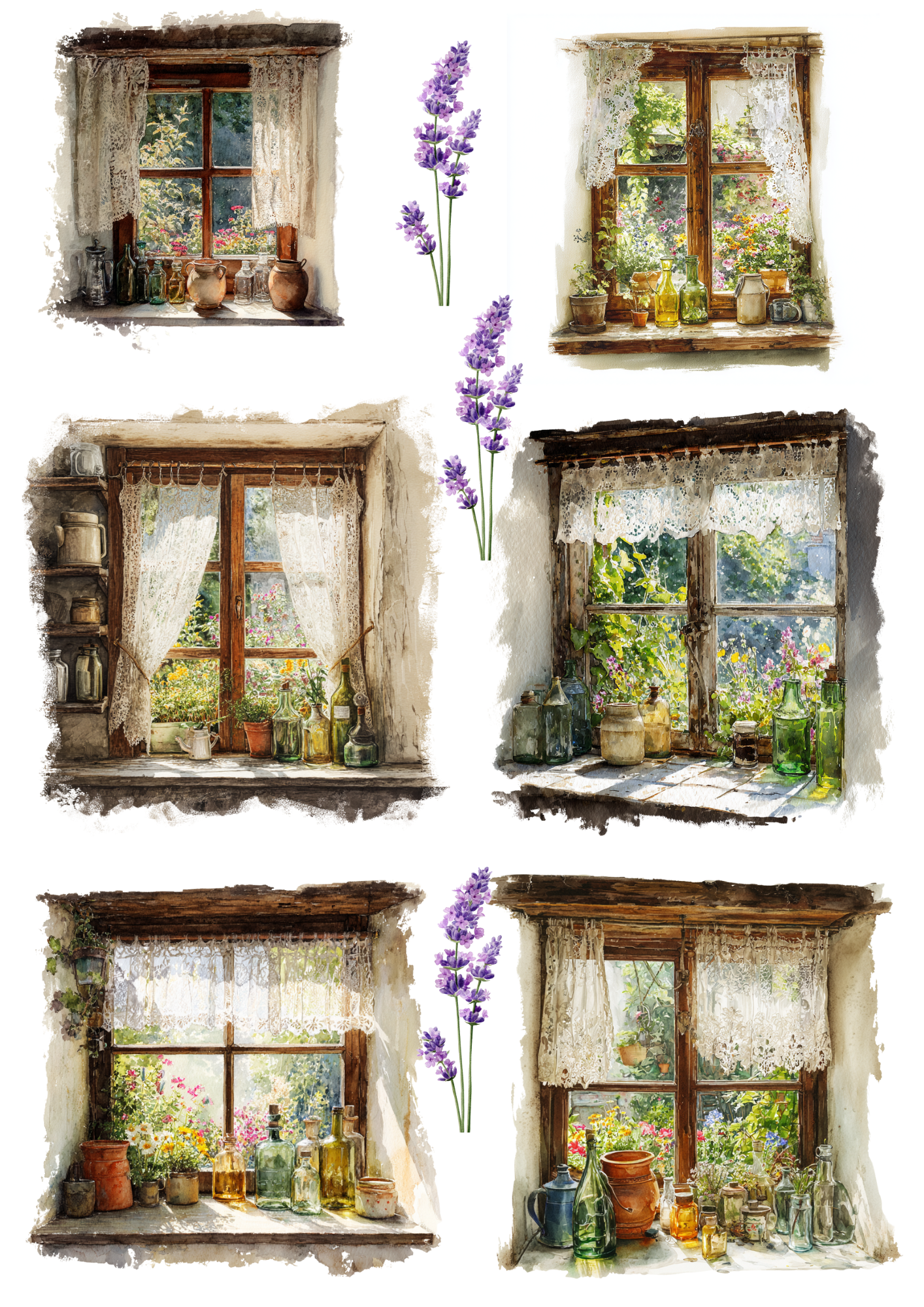 Rice Paper For Decoupage Window With View And Lavender Collage Cat. No. 4864