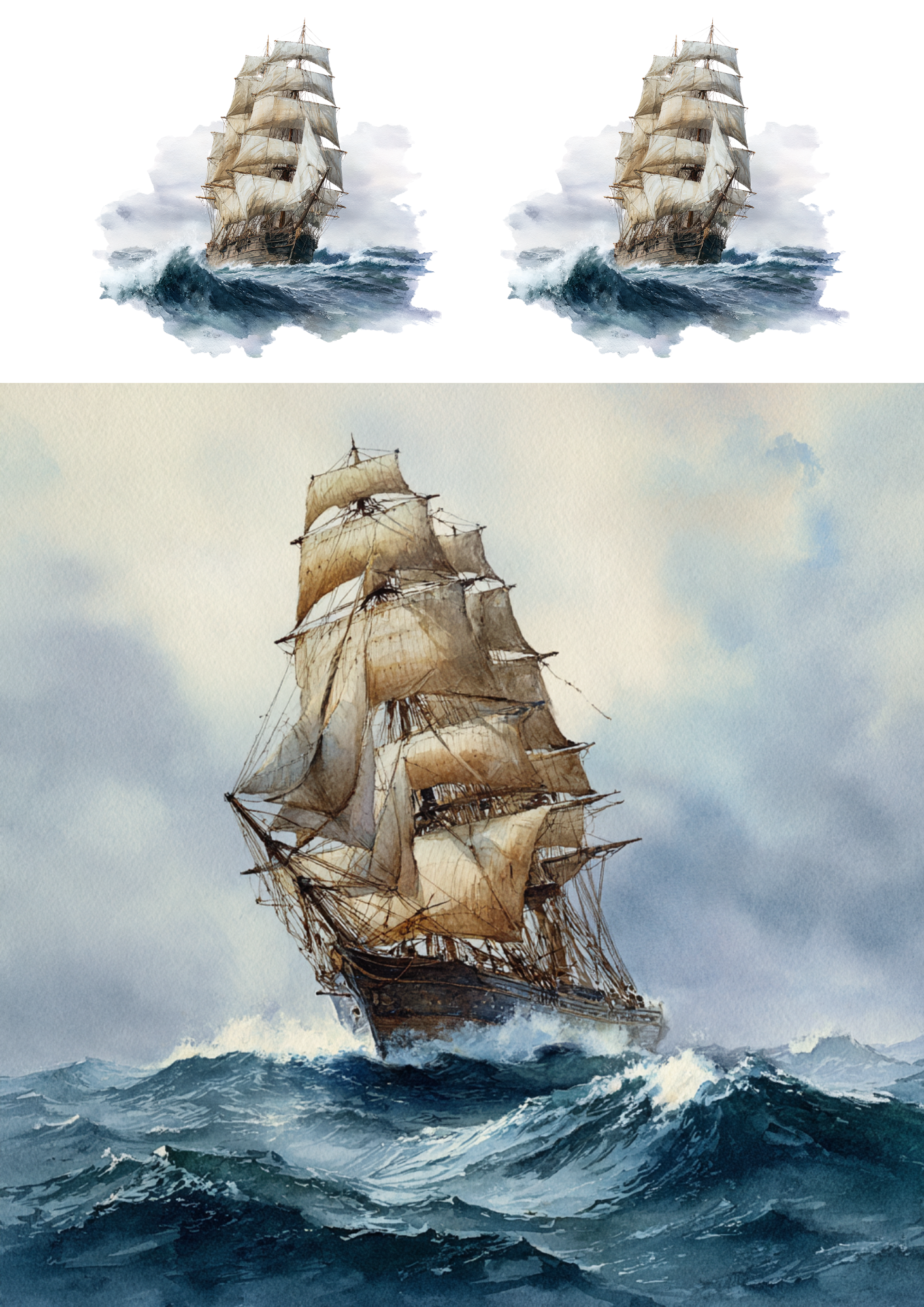 Rice Paper for Decoupage Medieval Sailing Ship Collage Cat. No. 4868