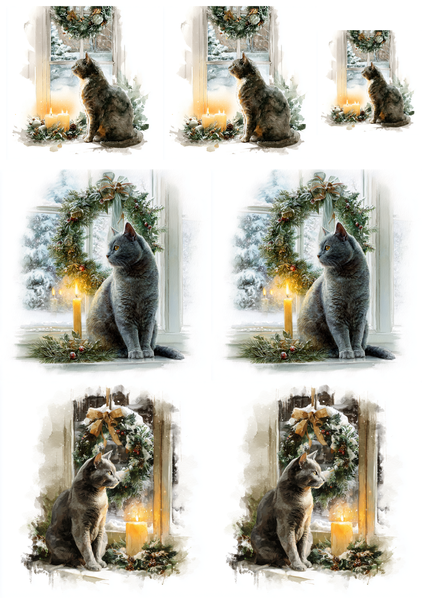 Rice Paper For Decoupage Christmas Cat On The Windowsill Collage Cat. No. 4902