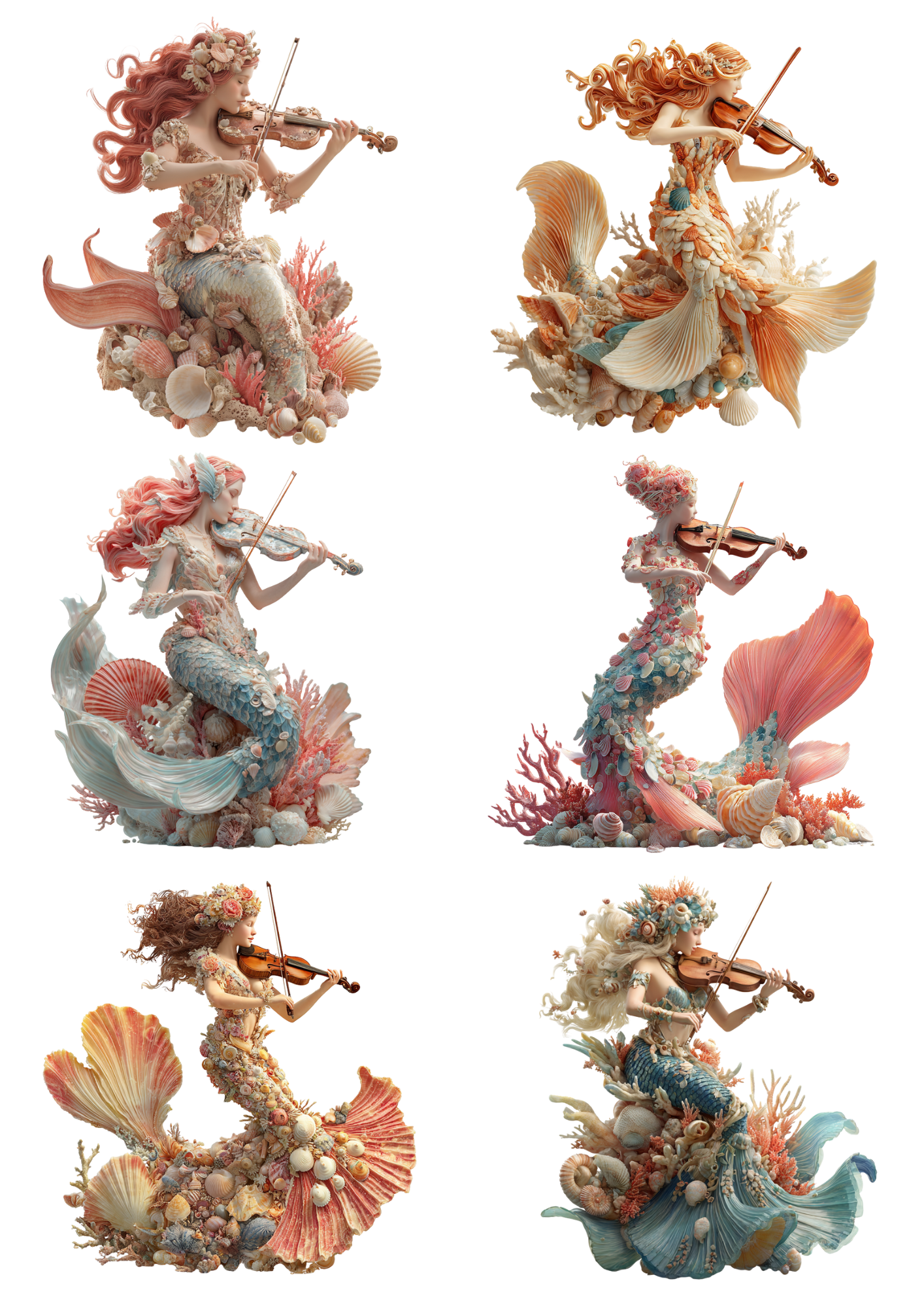 Rice Paper For Decoupage Mermaid Playing The Violin Collage Cat. No.. 4938