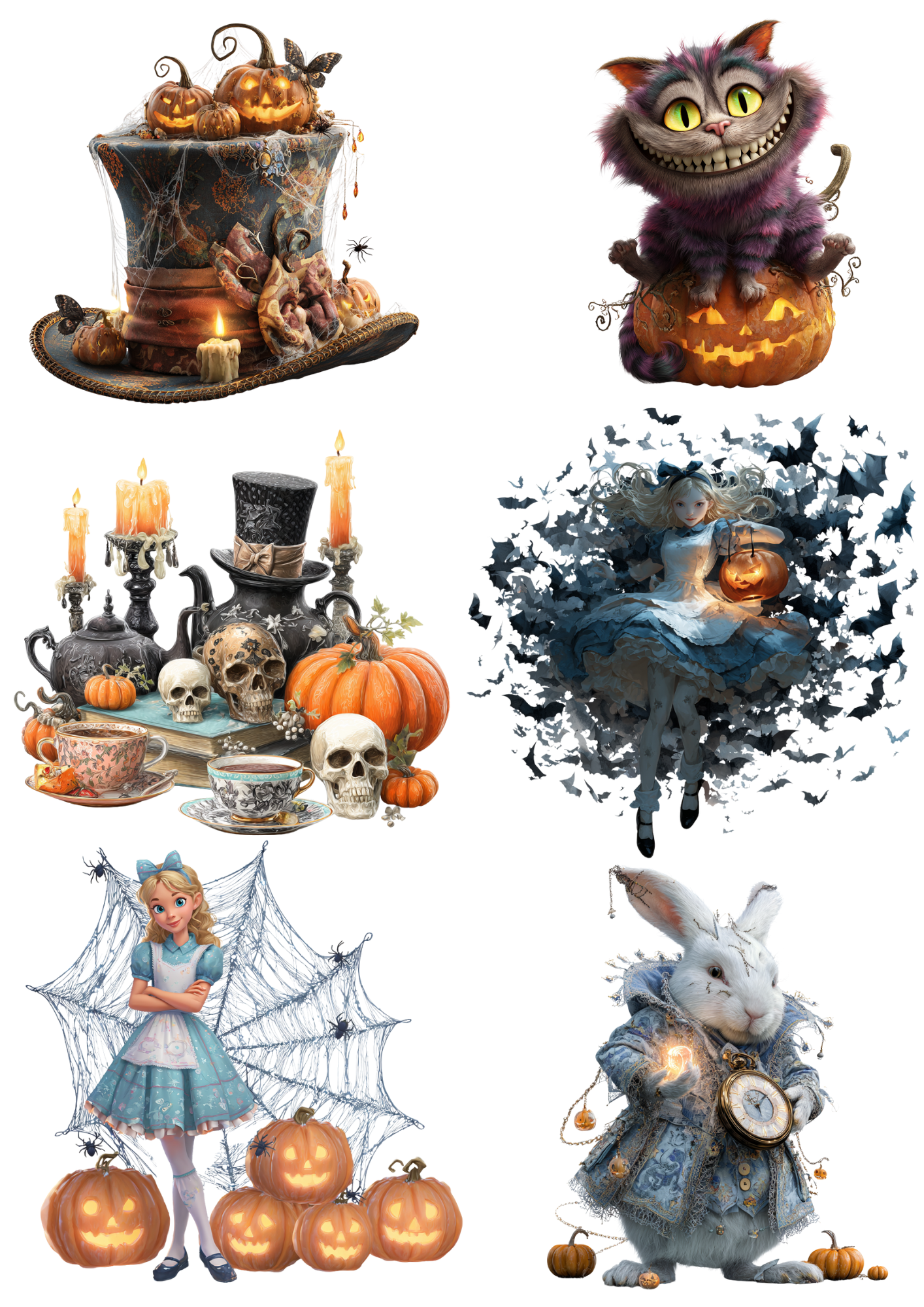 Rice Paper For Decoupage Alice in Wonderland Various Characters Halloween Edition Collage Cat. No. 4940
