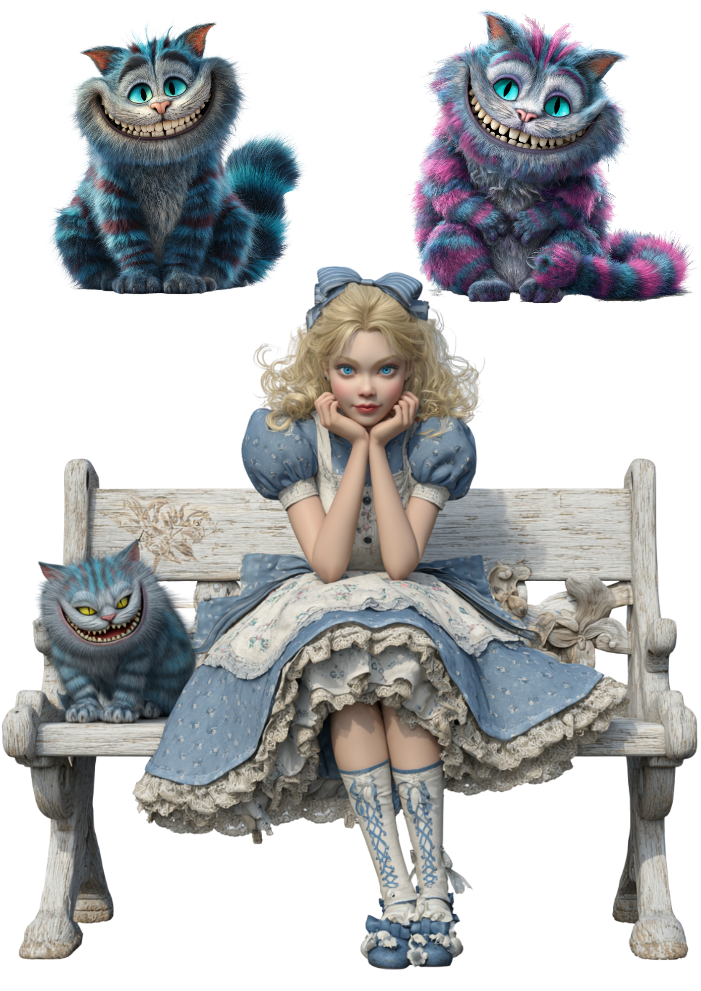 Rice Paper For Decoupage Alice in Wonderland with Cheshire Cat Collage Cat. No. 4967