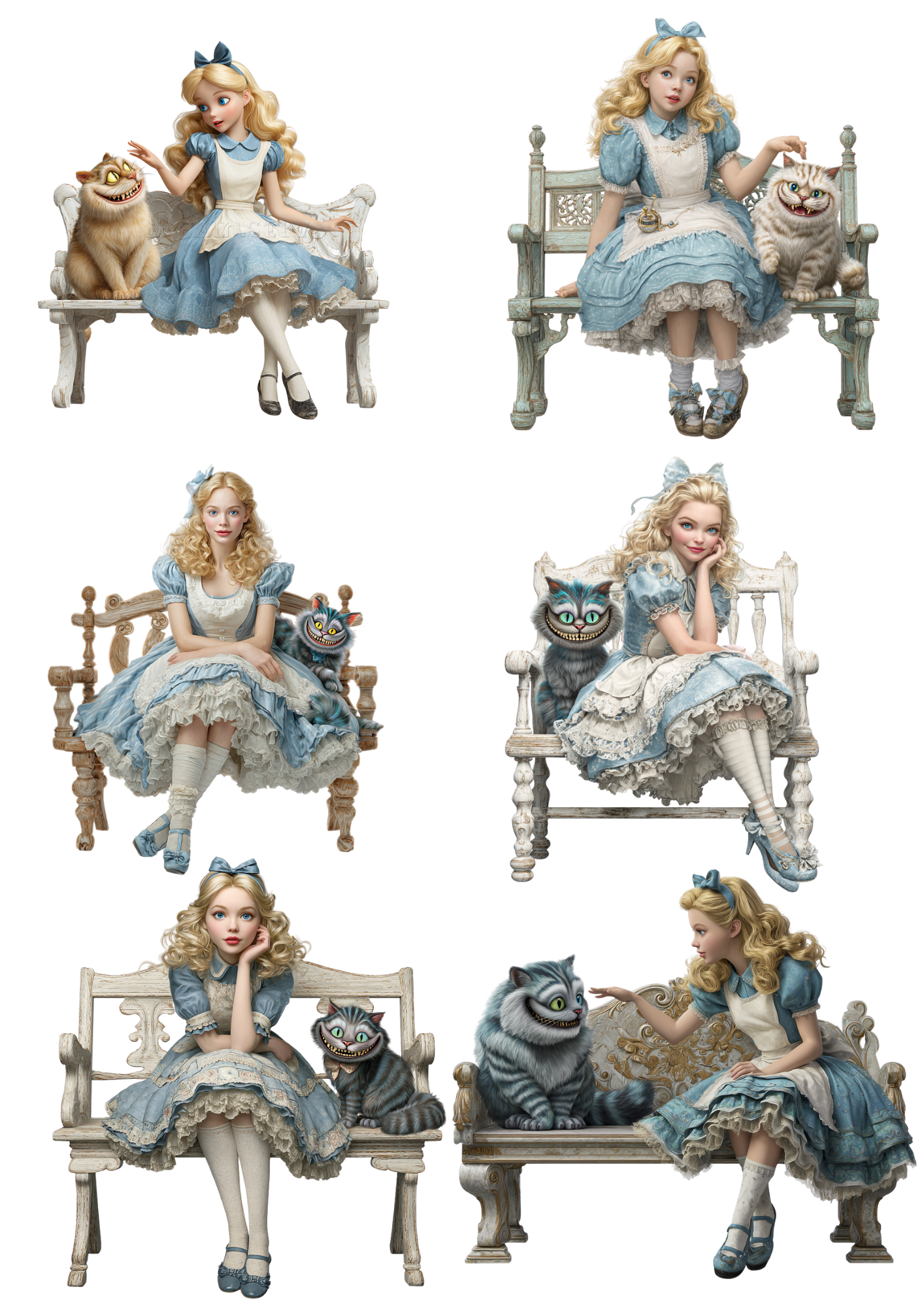 Rice Paper For Decoupage Alice in Wonderland with Cheshire Cat Collage Cat. No. 4968