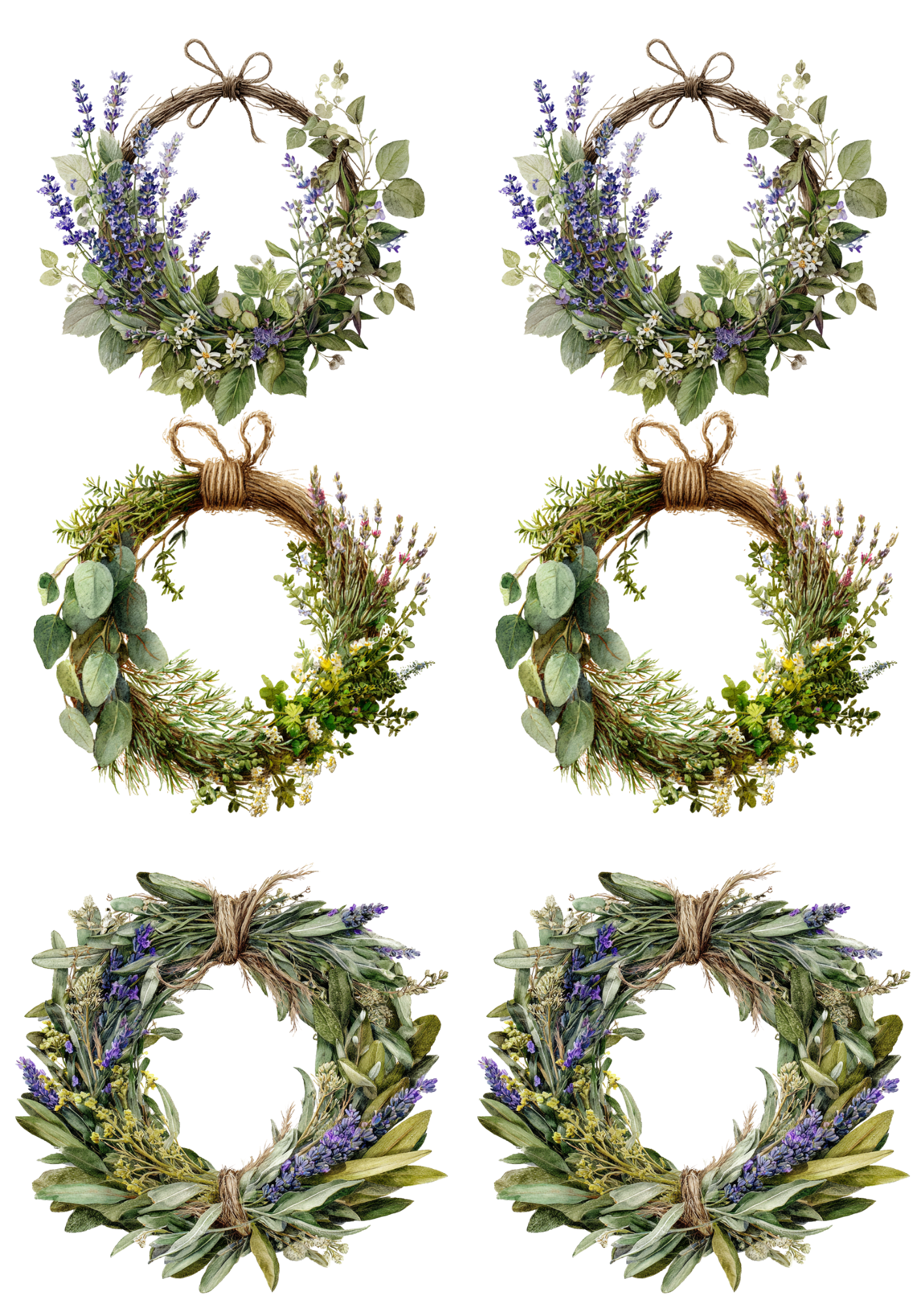 Rice Paper For Decoupage Lavender Wreaths Collage Cat. No. 5007