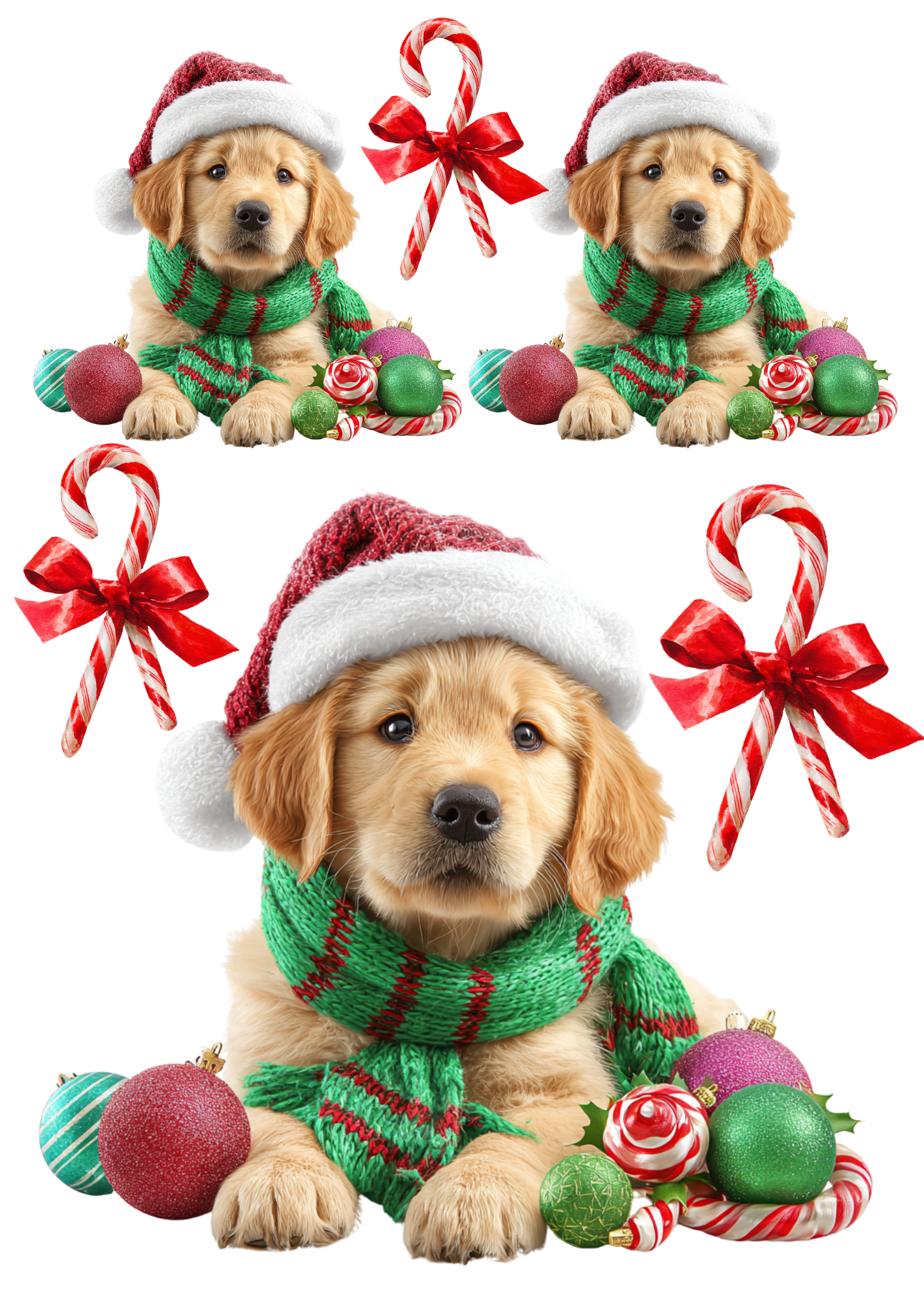 Rice Paper For Decoupage Labrador In Christmas Hat Collage Cat. No. 5013