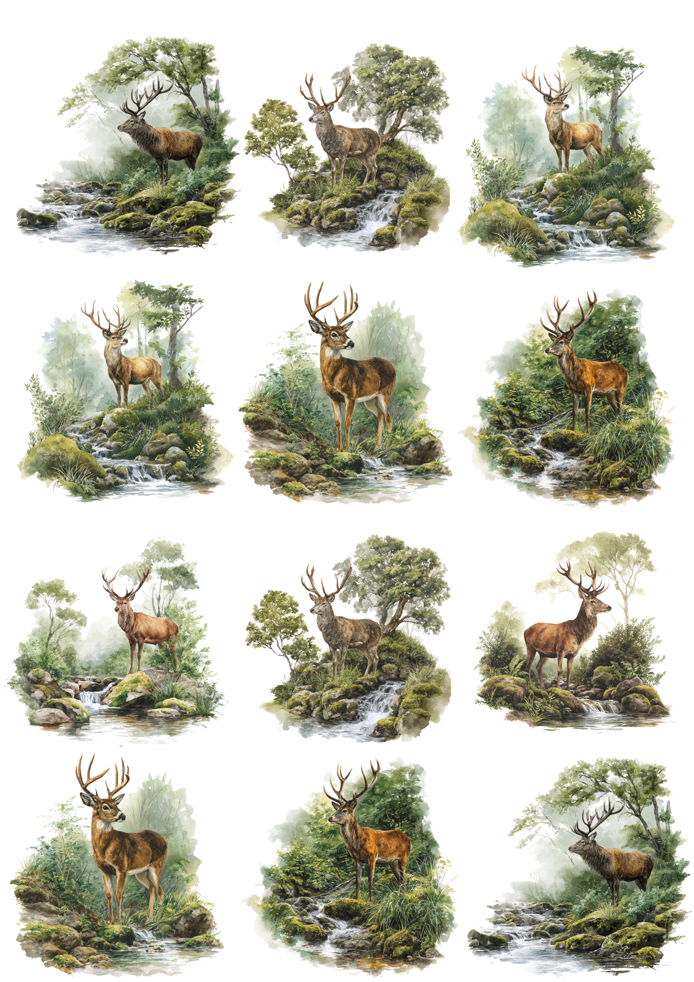 Rice Paper Decoupage Deer by the Stream Collage Cat. No. 5021