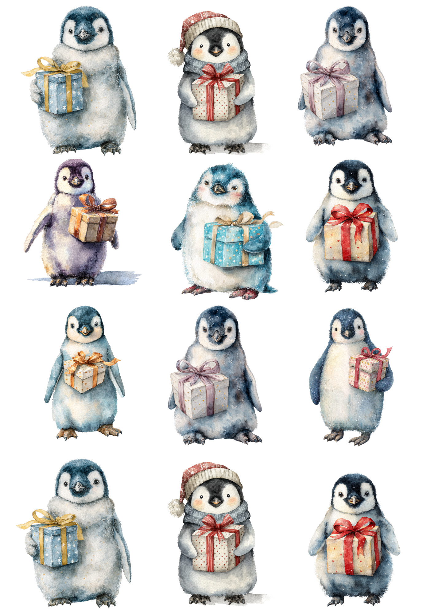 Rice Paper For Decoupage Penguins In Christmas Costumes Collage Cat. No. 5023