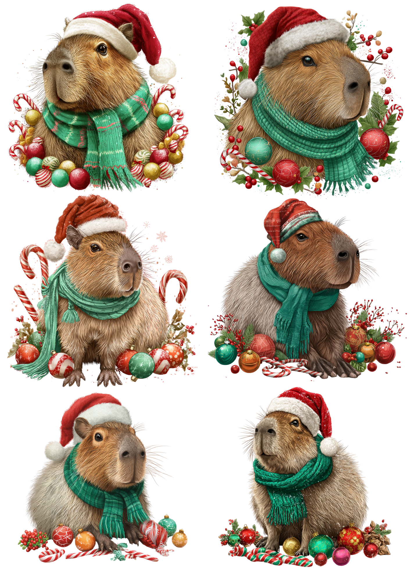 Rice Paper For Decoupage Capybara In Christmas Hat Collage Cat. No. 5045