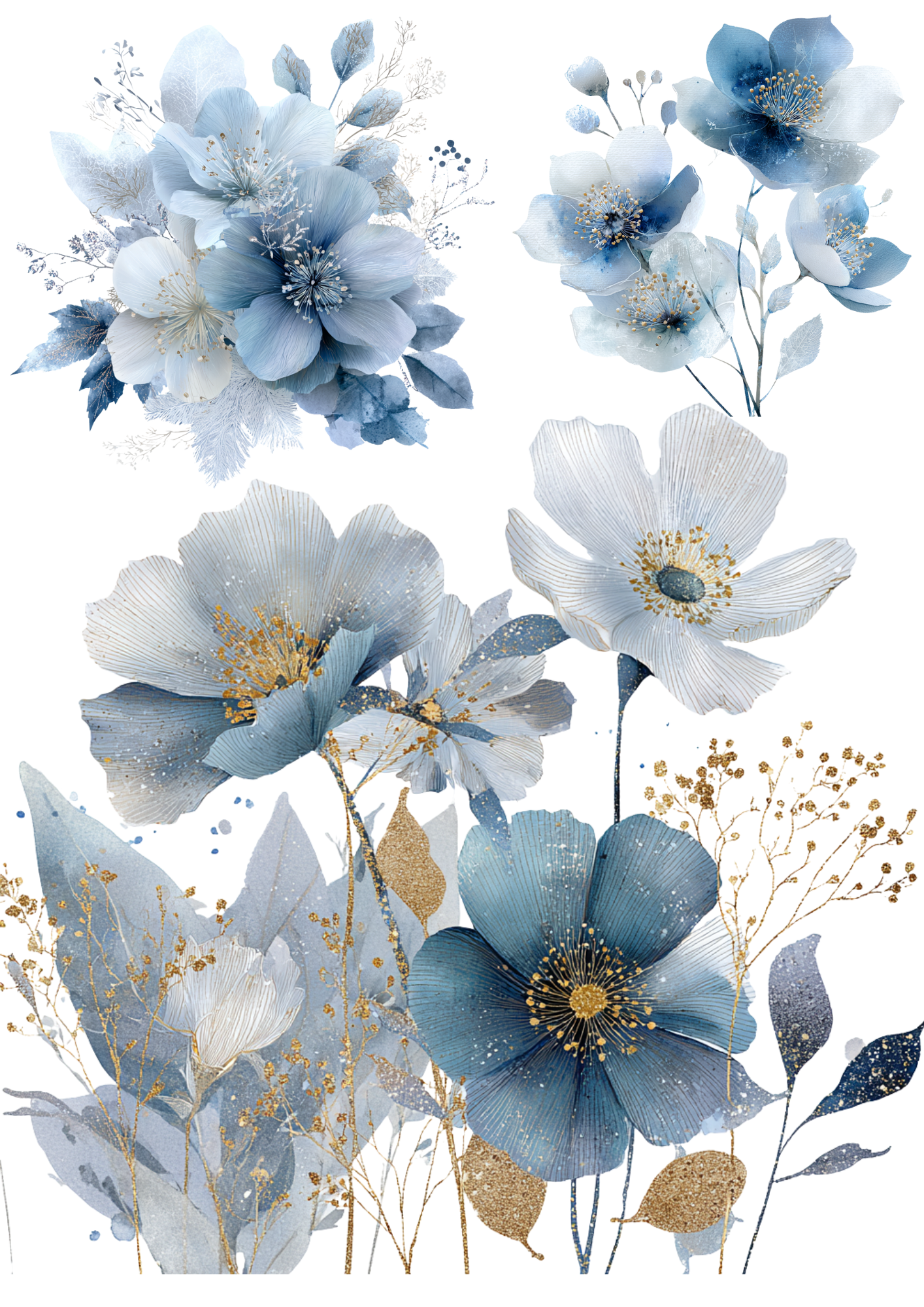 Rice Paper For Decoupage Abstract Blue Anemones Collage Cat. No. 5047