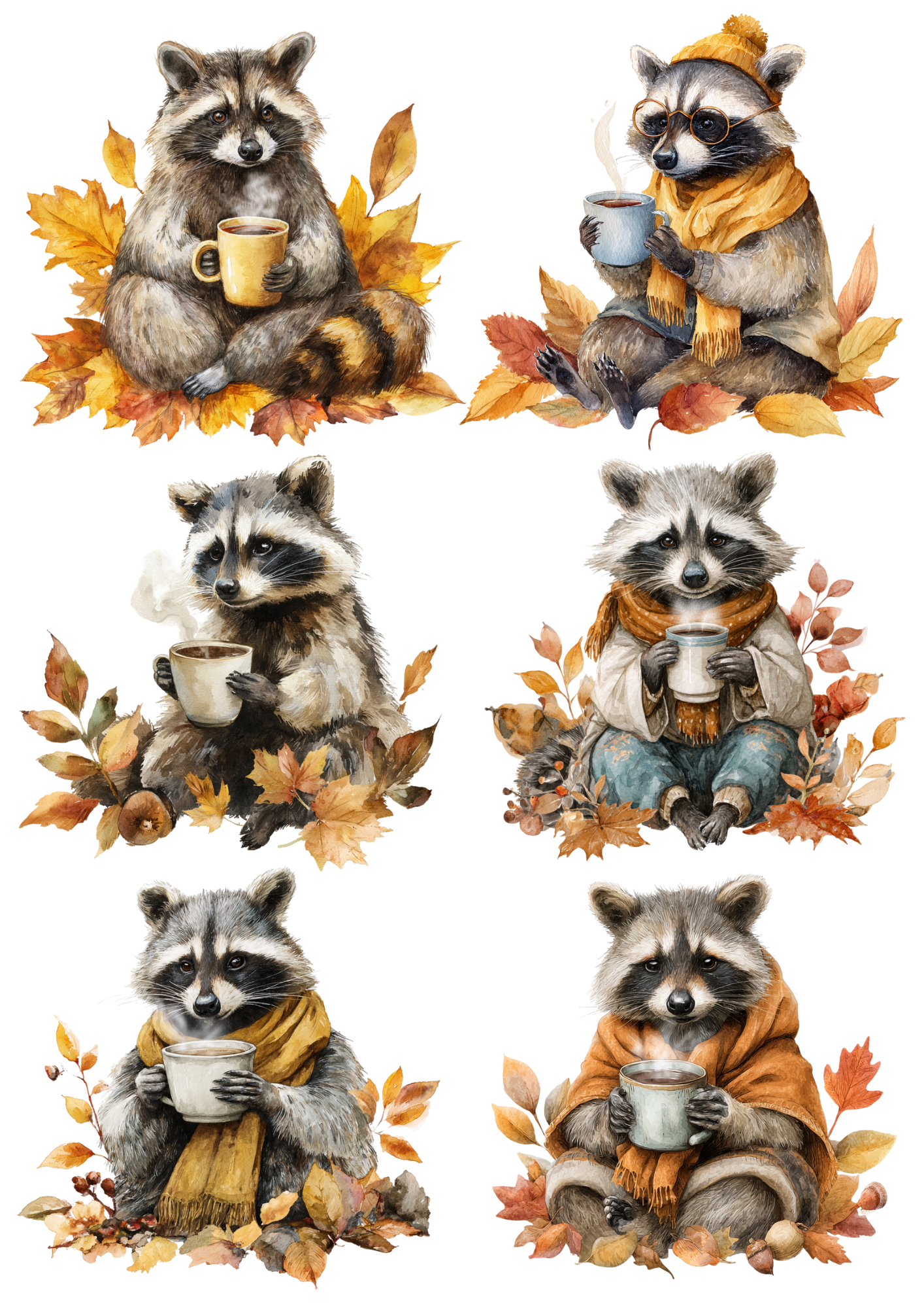 Decoupage Rice Paper Raccoon Is Drinking Tea Collage Cat. No. 5067