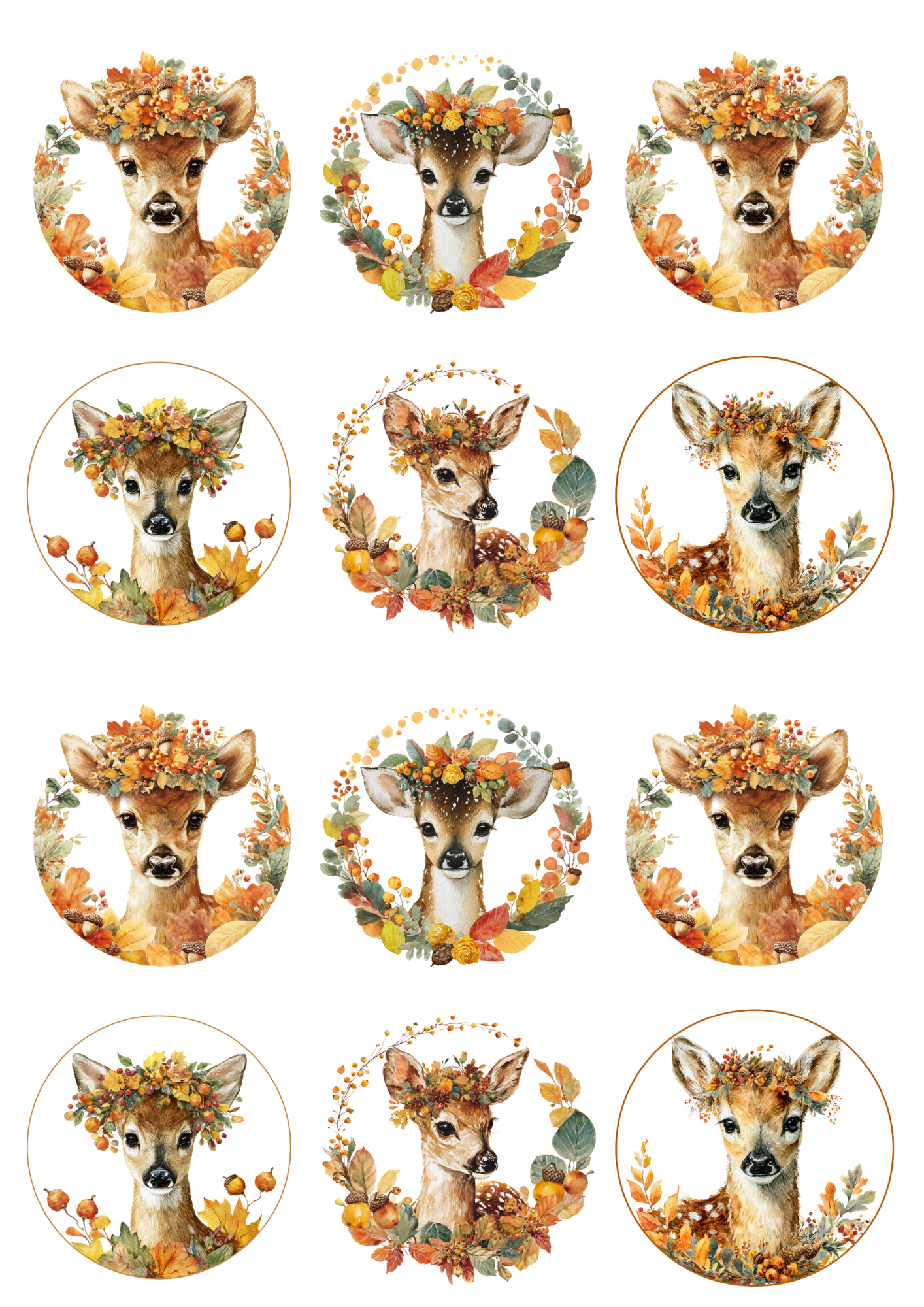 Rice Paper For Decoupage Little Deer In Autumn Circles Collage Cat. No. 5096