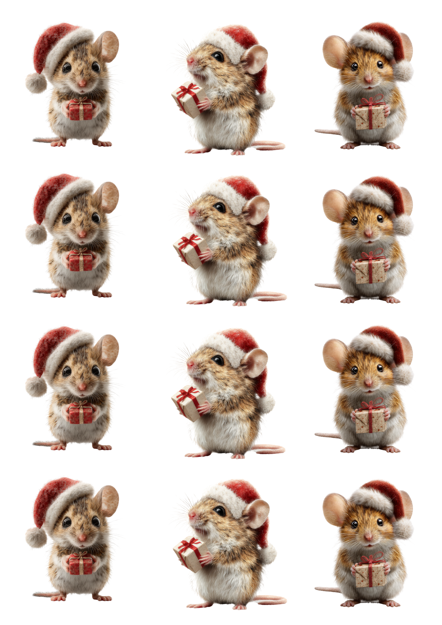 Rice Paper For Decoupage Mouse With A Gift In A Christmas Hat Collage Cat. No. 5101
