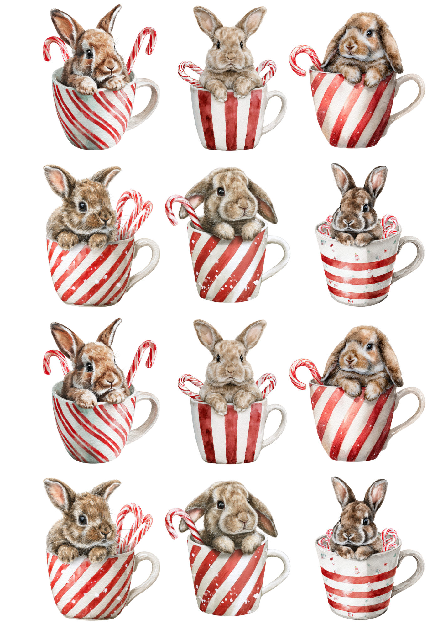 Rice Paper For Decoupage Bunny in a Cup Collage Cat. No. 5113