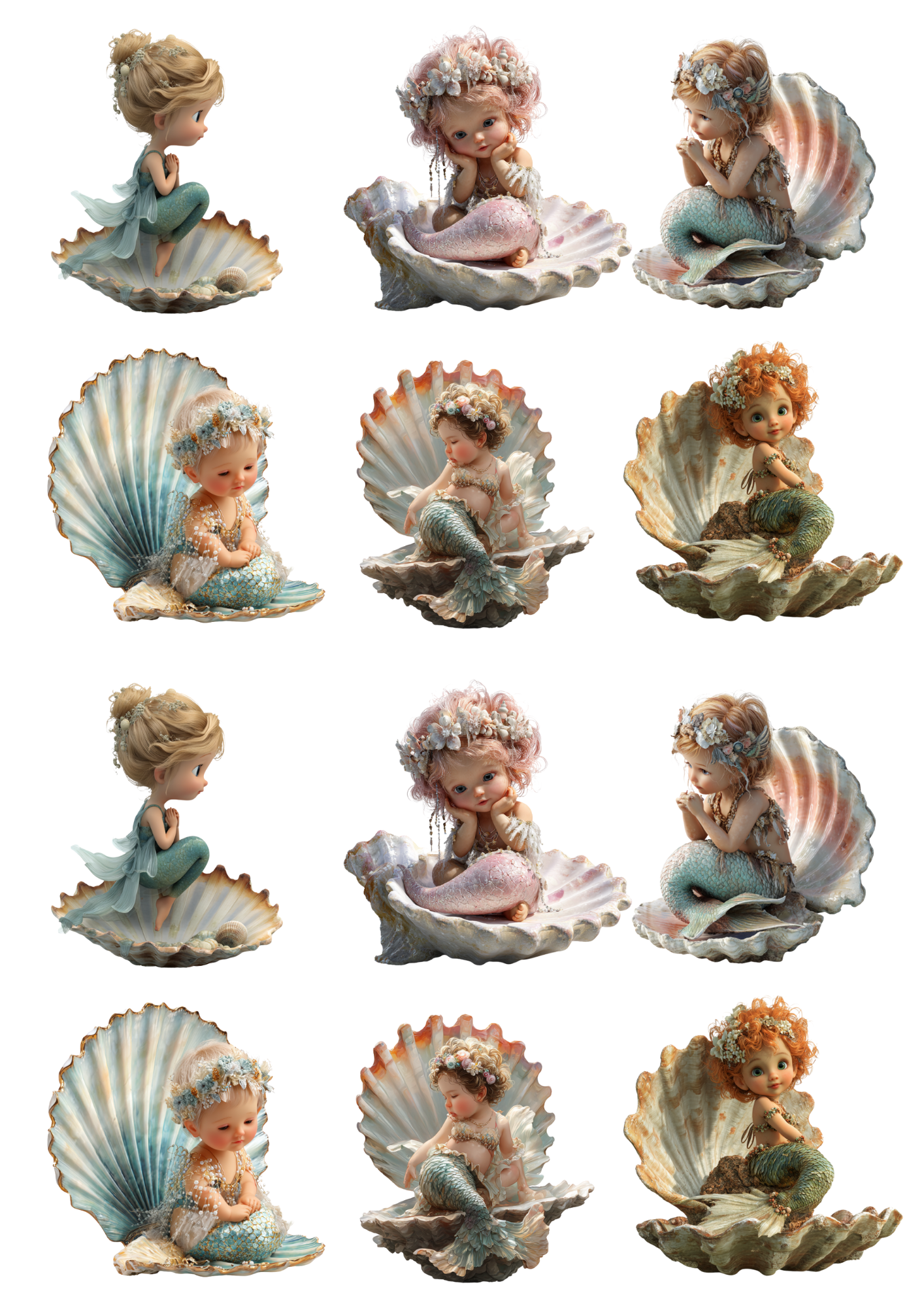 Rice Paper for Decoupage Little Mermaids Collage Cat. No. 5124