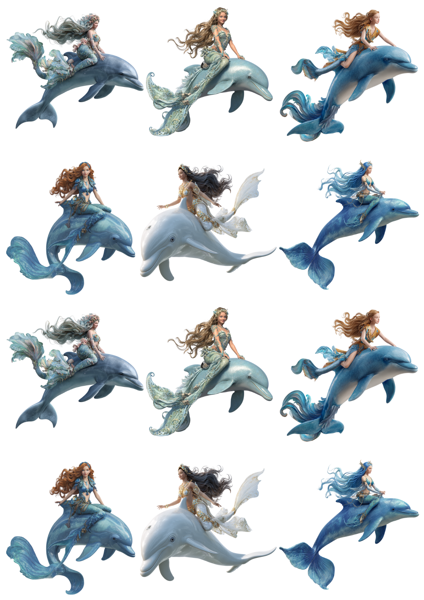 Rice Paper For Decoupage Mermaids on Dolphins Collage Cat. No. 5129