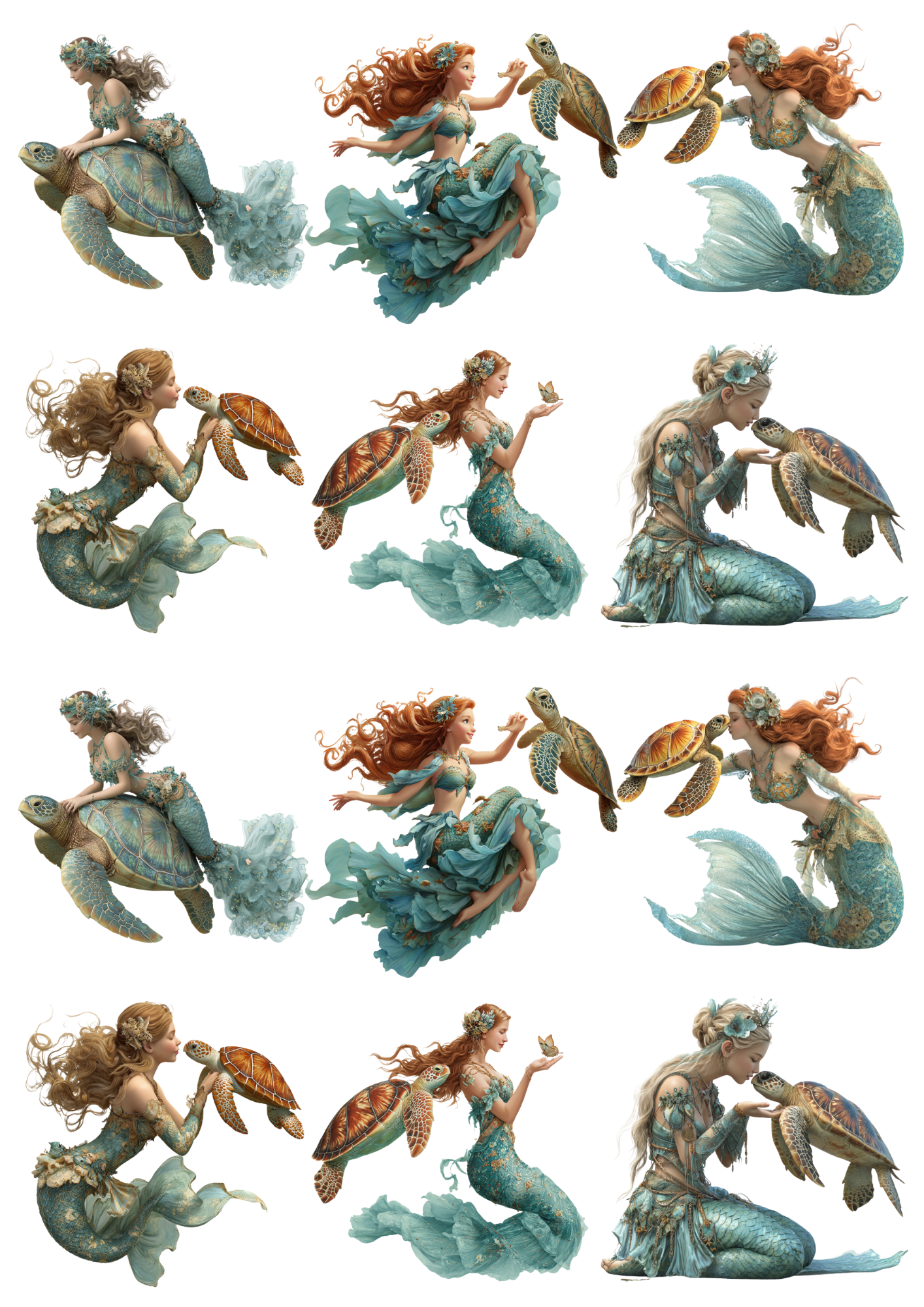 Rice Paper For Decoupage Mermaids On Turtle Collage Cat. No. 5131