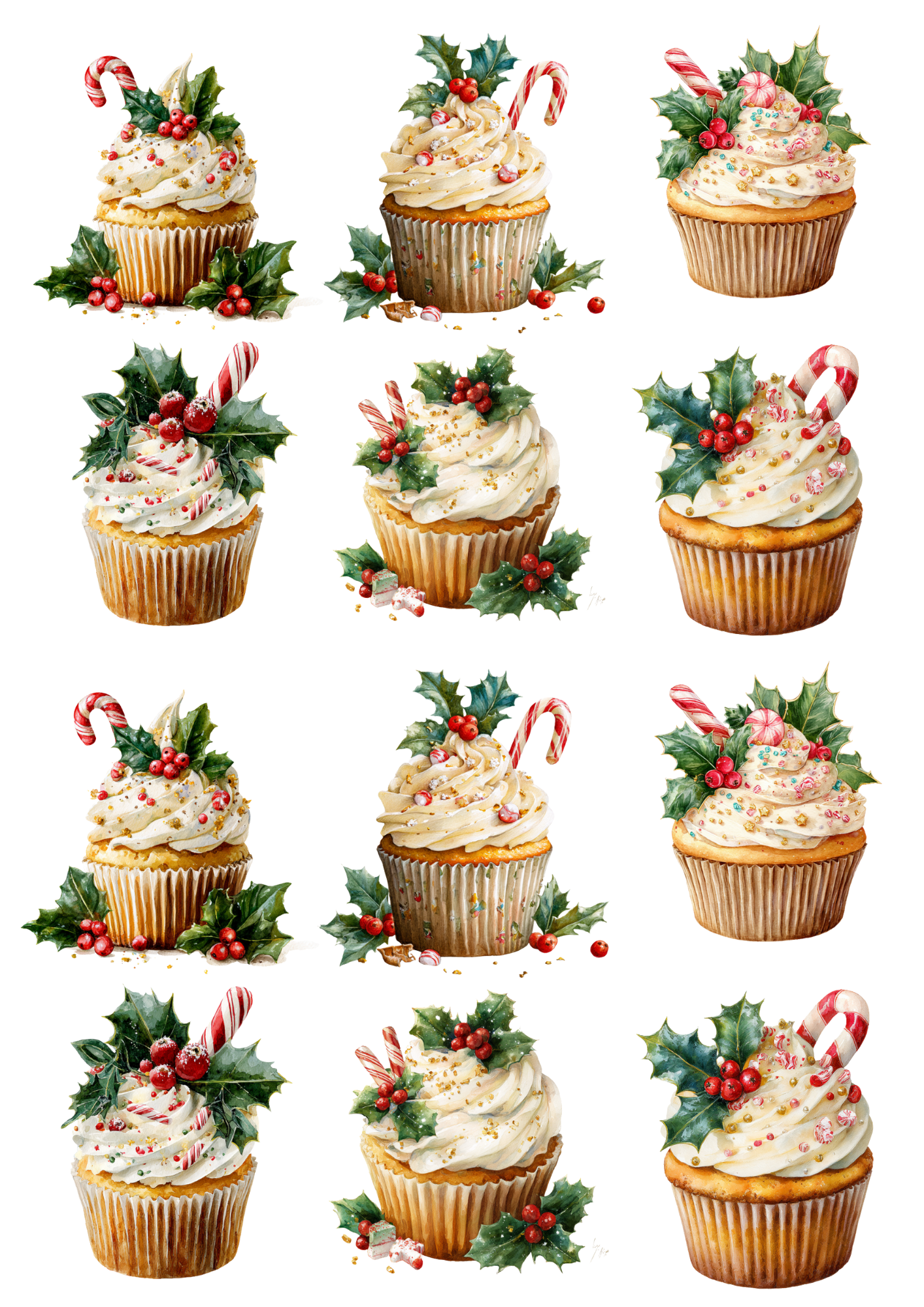 Rice Paper For Decoupage Christmas Cupcakes Collage Cat. No. 5137