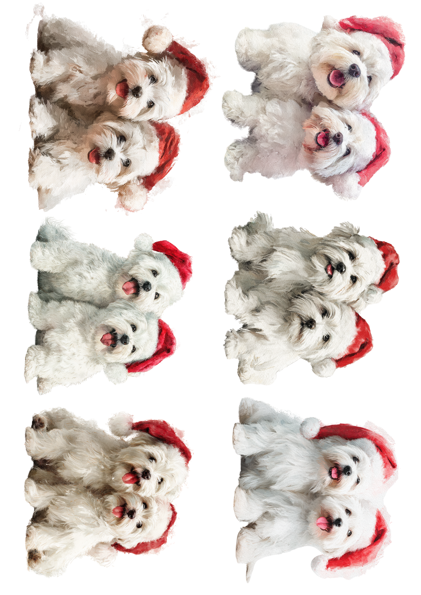 Rice Paper For Decoupage Maltese Dog in Christmas Hat Collage Cat. No. 5138