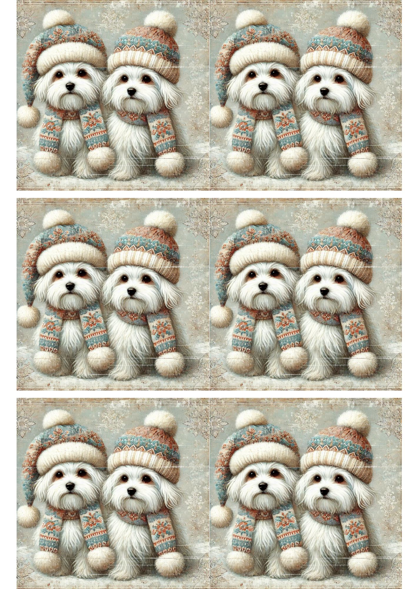 Rice Paper For Decoupage Maltese Dogs in Hat Collage Cat. No. 5140
