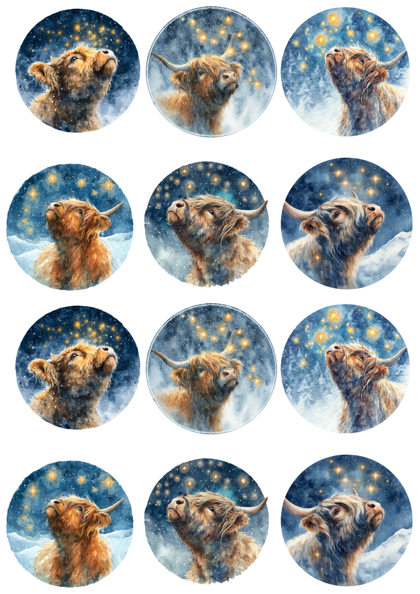 Rice Paper For Decoupage Highland Cow In Circles Collage Cat. No. 5153