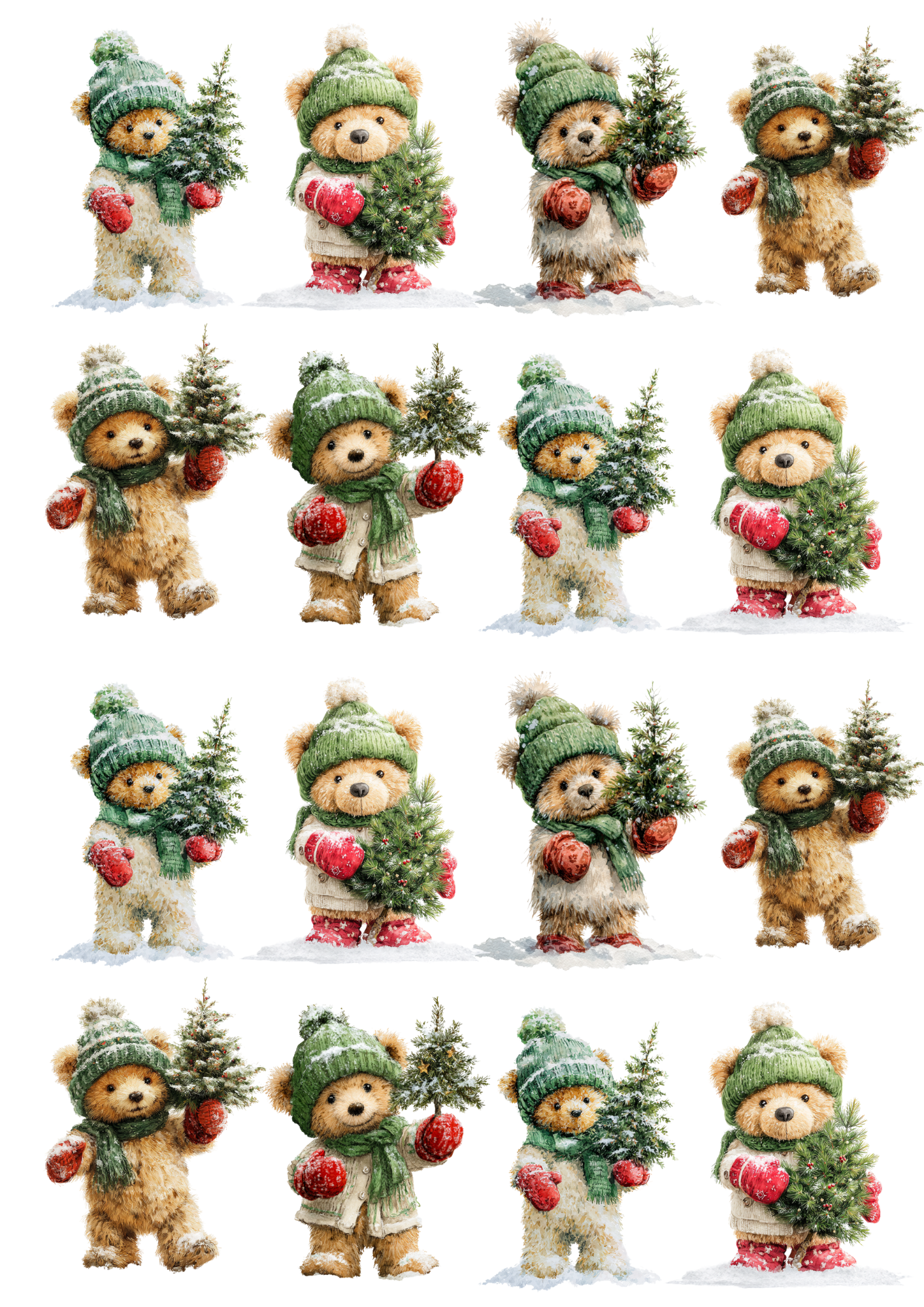 Rice Paper for Decoupage Teddy Bear in a Hat with a Christmas Tree Cat. No. 5157