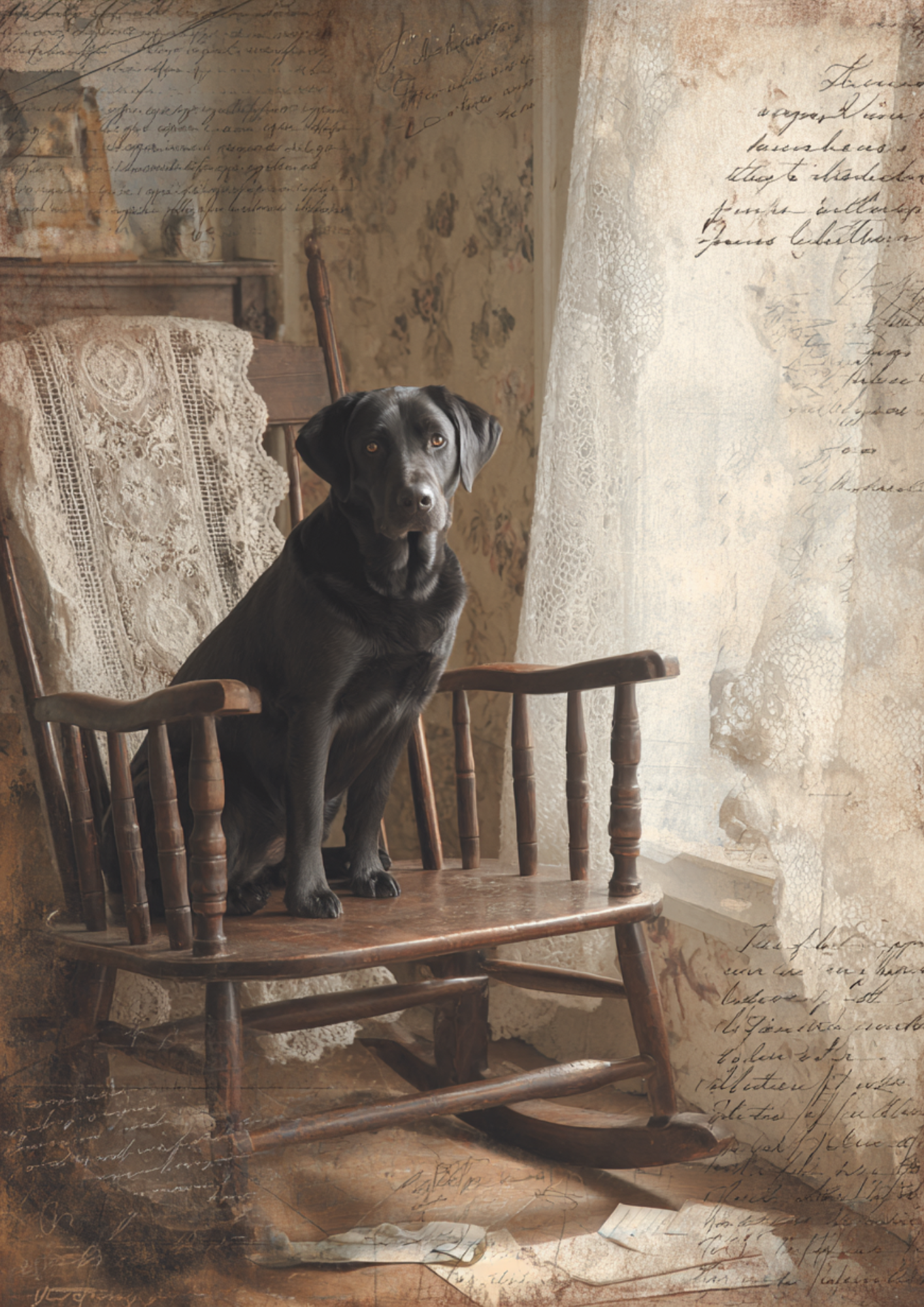 Rice Paper For Decoupage Labrador On A Rocking Chair Full Cat. No. 5165