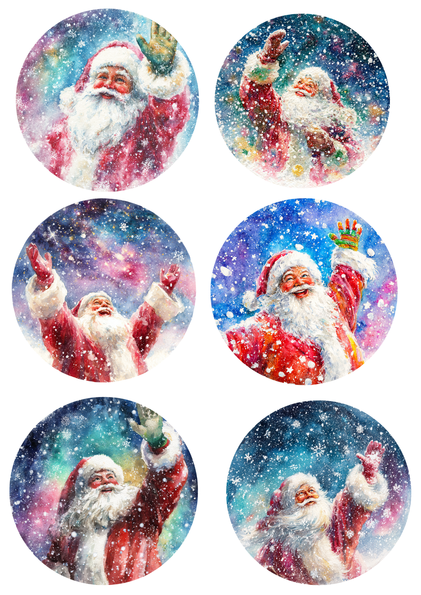 Rice Paper For Decoupage Santa Claus In Circles Collage Cat. No. 5167