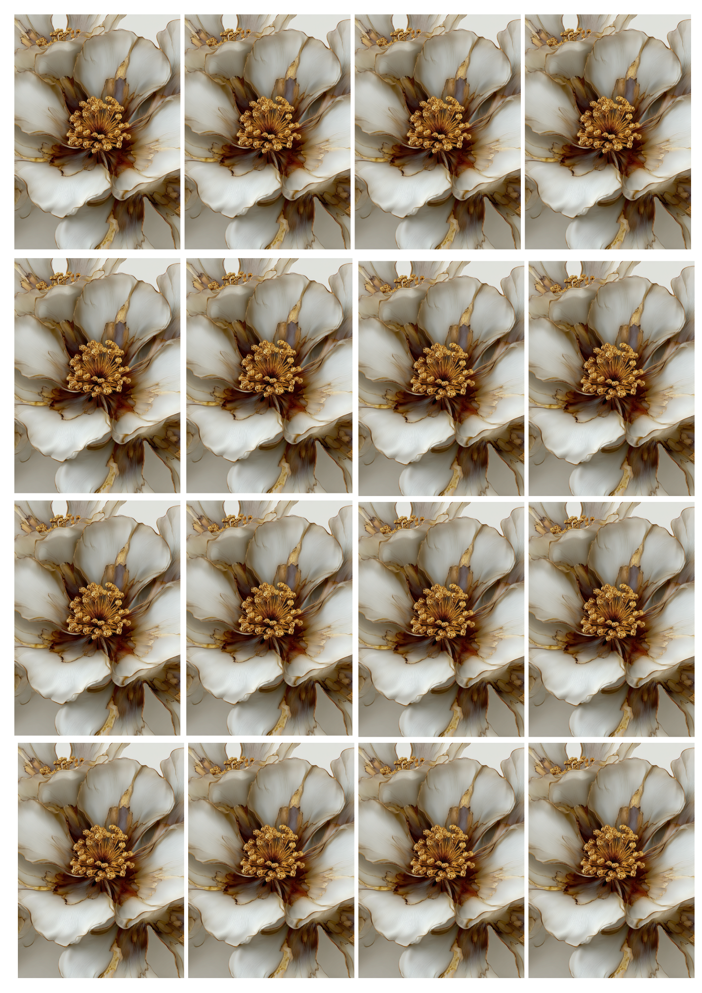 Rice Paper For Decoupage Beige Abstract Flower With Gold Elements Collage 12 Cat. No. 5168