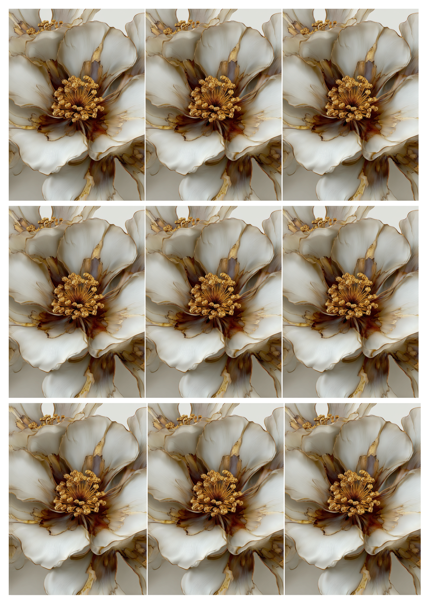 Rice Paper For Decoupage Beige Abstract Flower With Gold Elements Collage 9 Cat. No. 5169