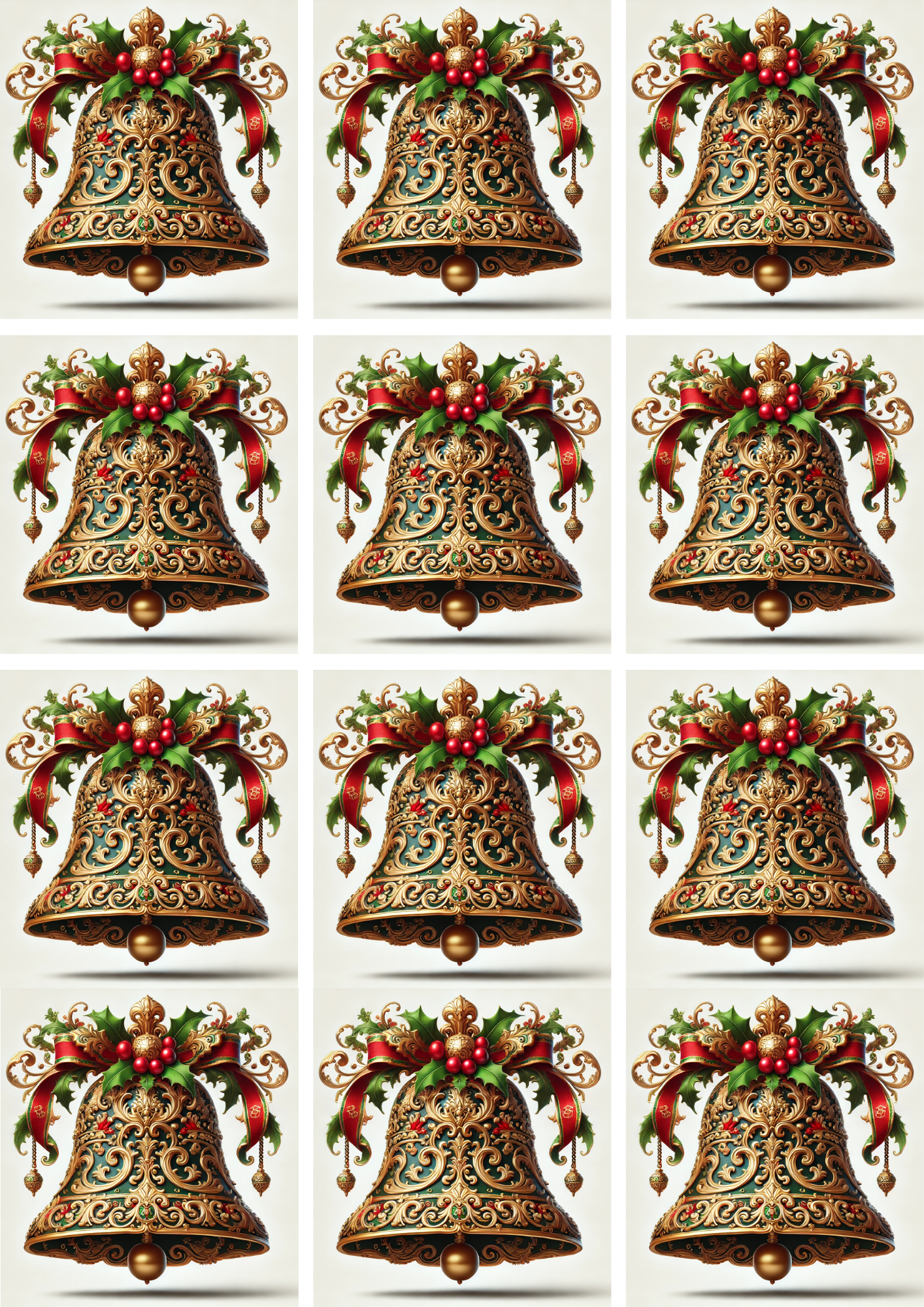 Rice Paper For Decoupage Baroque Christmas Bell 3 Collage Cat. No. 5173