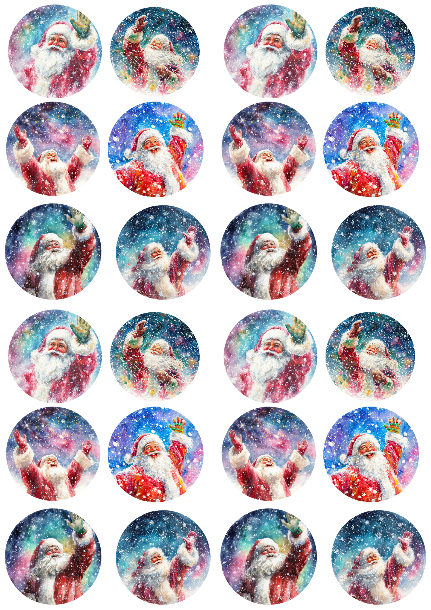 Rice Paper For Decoupage Santa Claus In Circles Collage Cat. No. 5174
