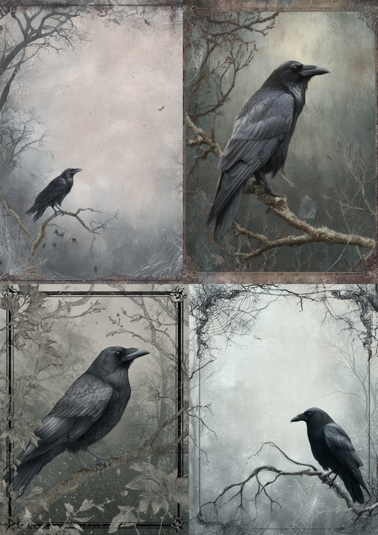 Rice Paper For Decoupage Raven Background For Journaling Collage Cat. No. 5179