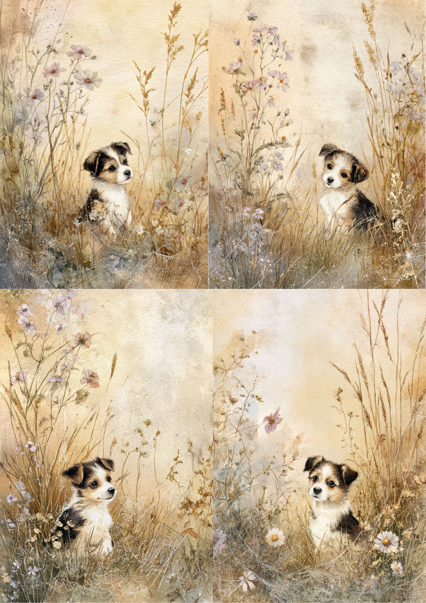 Rice Paper For Decoupage Puppy In Cereal Background For Journaling Collage Cat. No. 5183