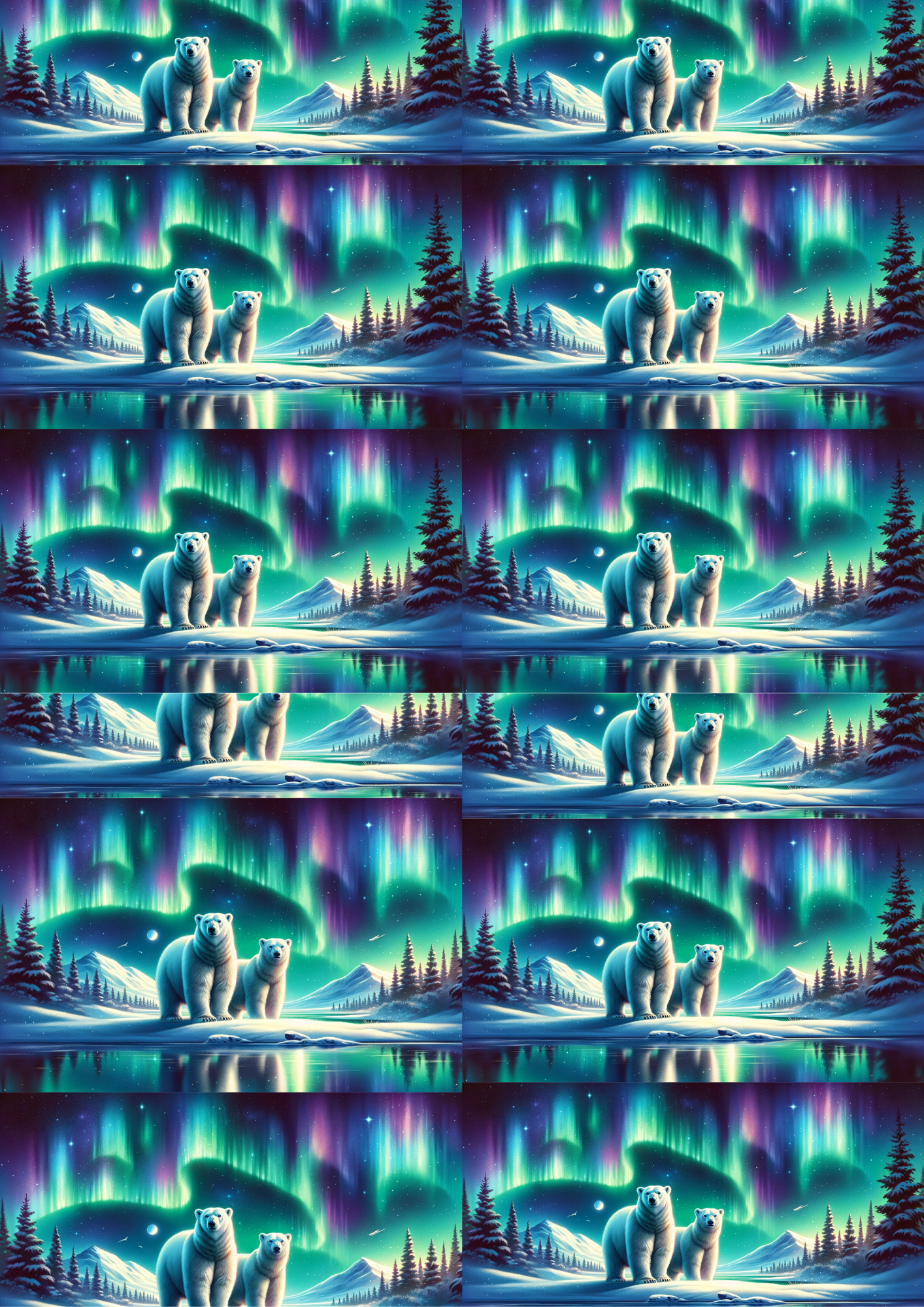 Rice Paper for Decoupage Polar Bear and Northern Lights Collage Cat. No. 5186