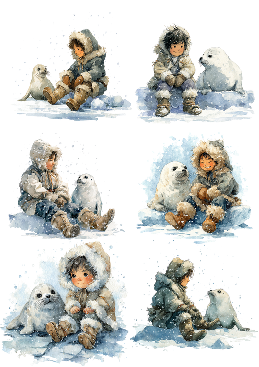 Rice Paper For Decoupage Eskimo Collage Cat. No. 5191