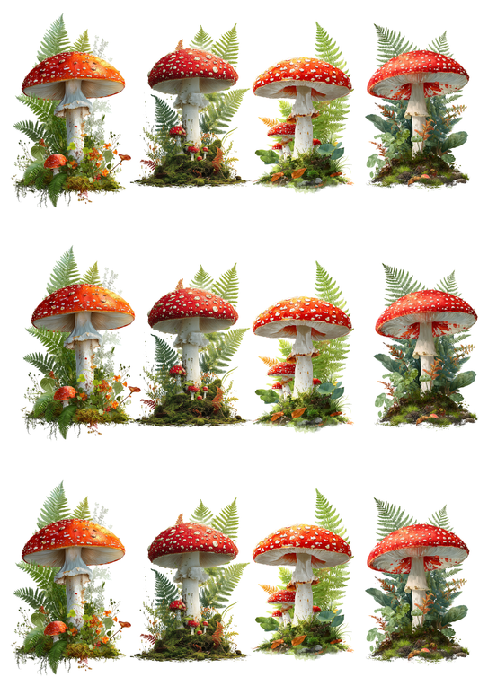 Rice Paper For Decoupage Toadstools Collage Cat. No. 5194