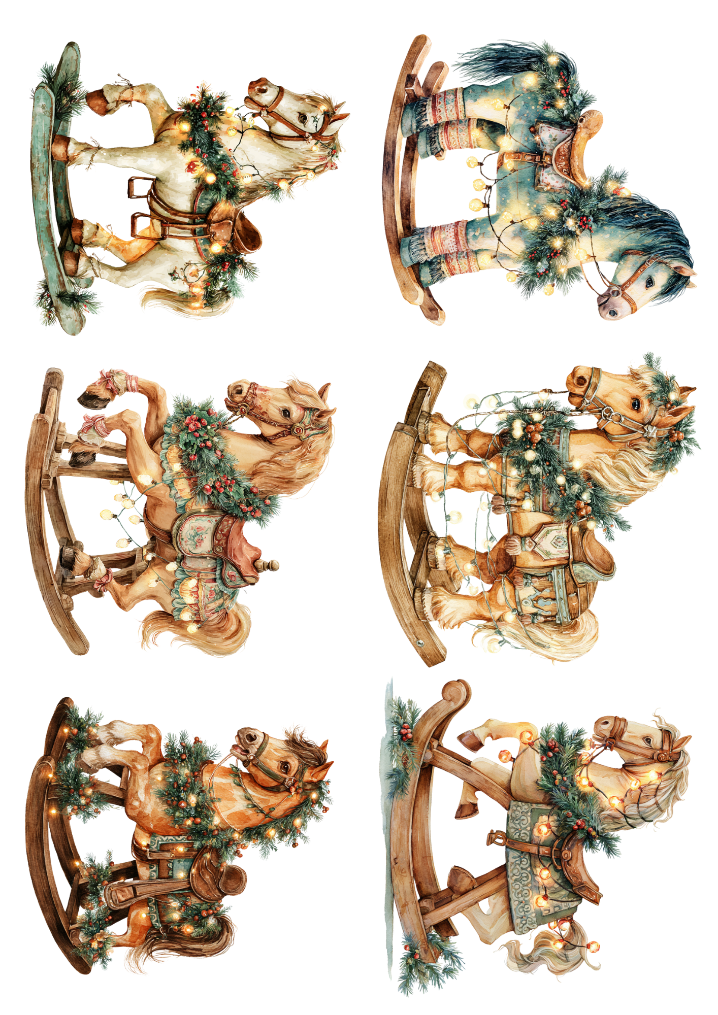 Rice Paper for Decoupage Christmas Rocking Horse Collage Cat. No. 5206