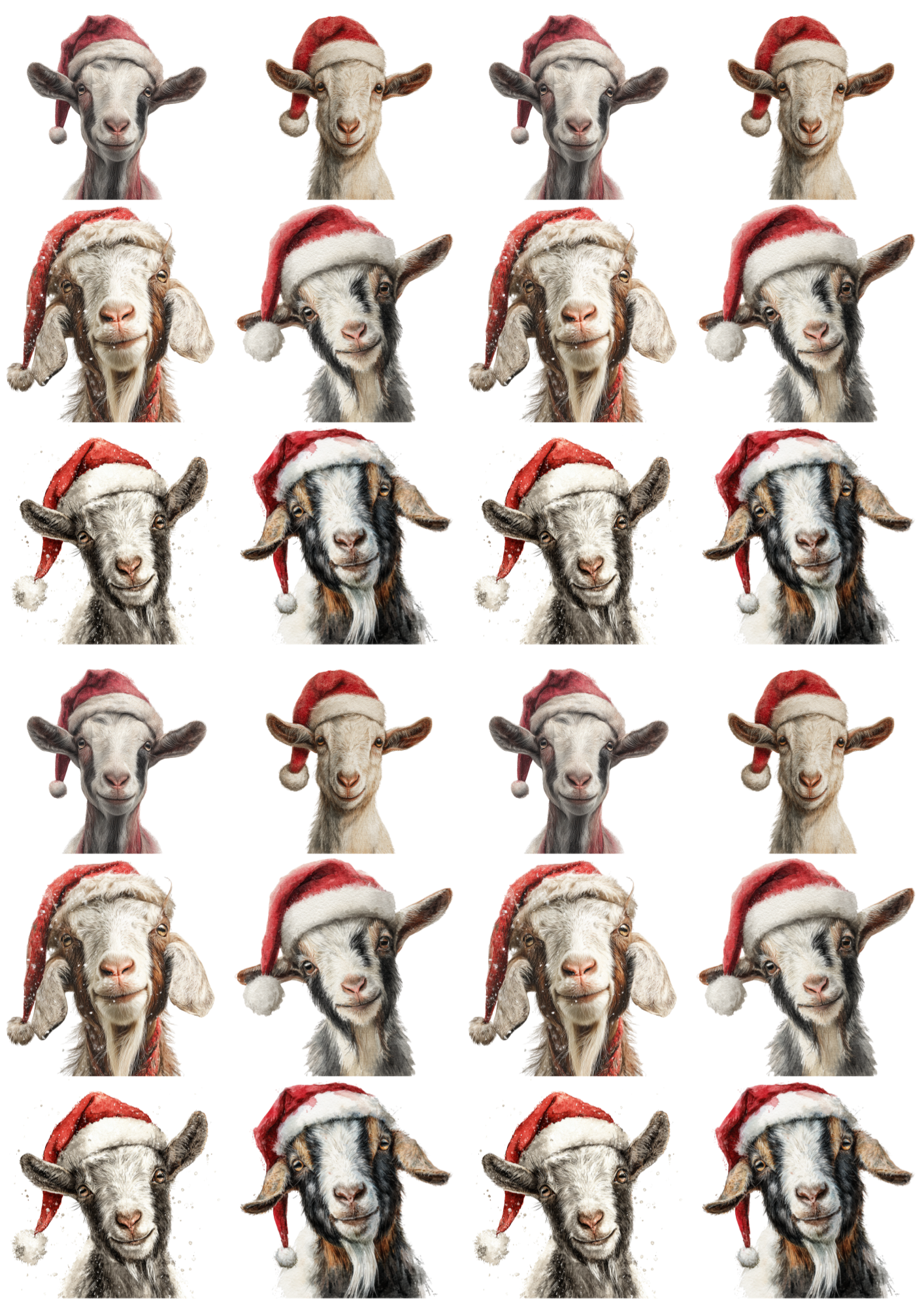 Rice Paper For Decoupage Goat In Christmas Hat Collage Cat. No. 5214