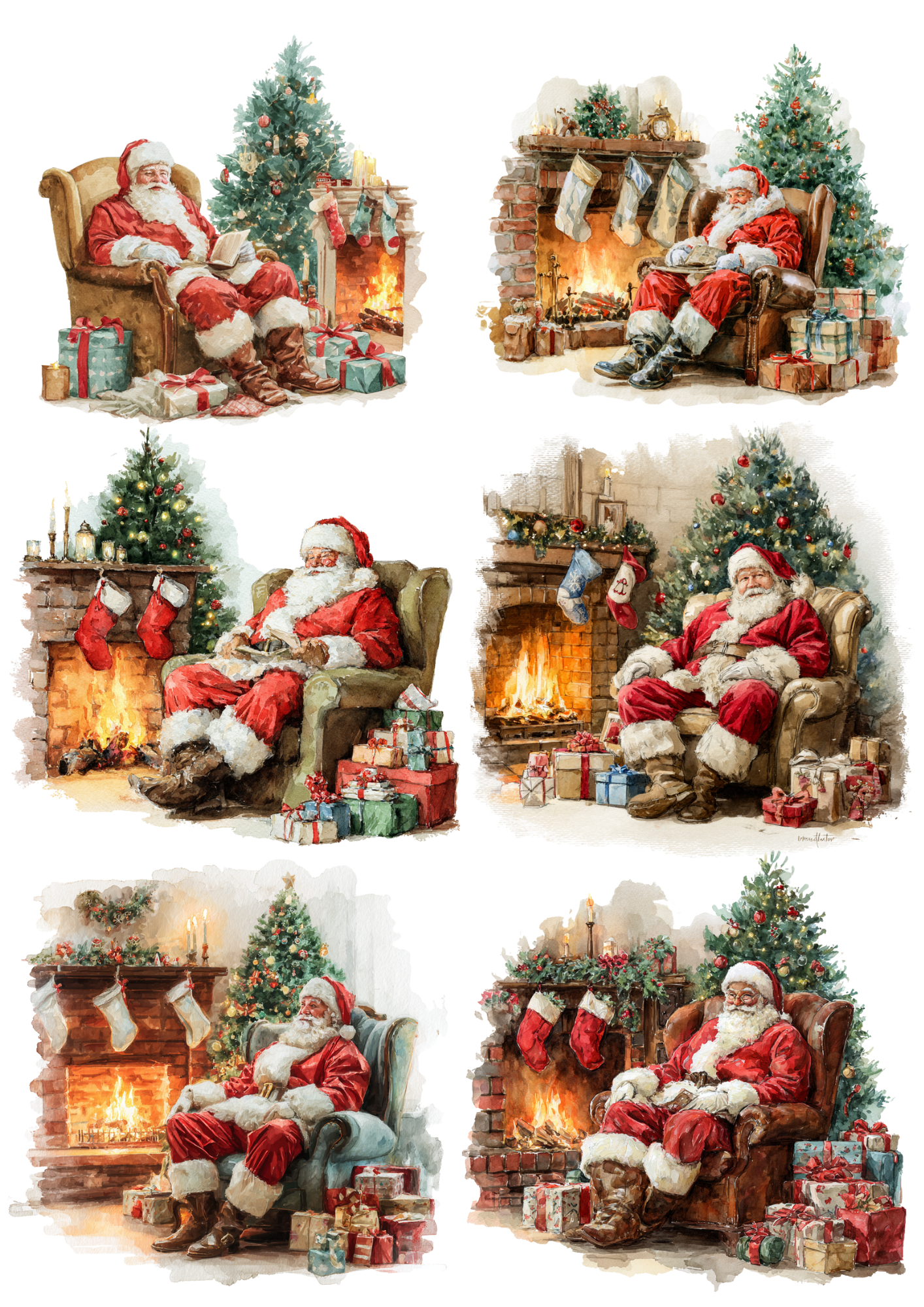 Rice Paper For Decoupage Santa Claus By The Fireplace Collage Cat. No. 5240