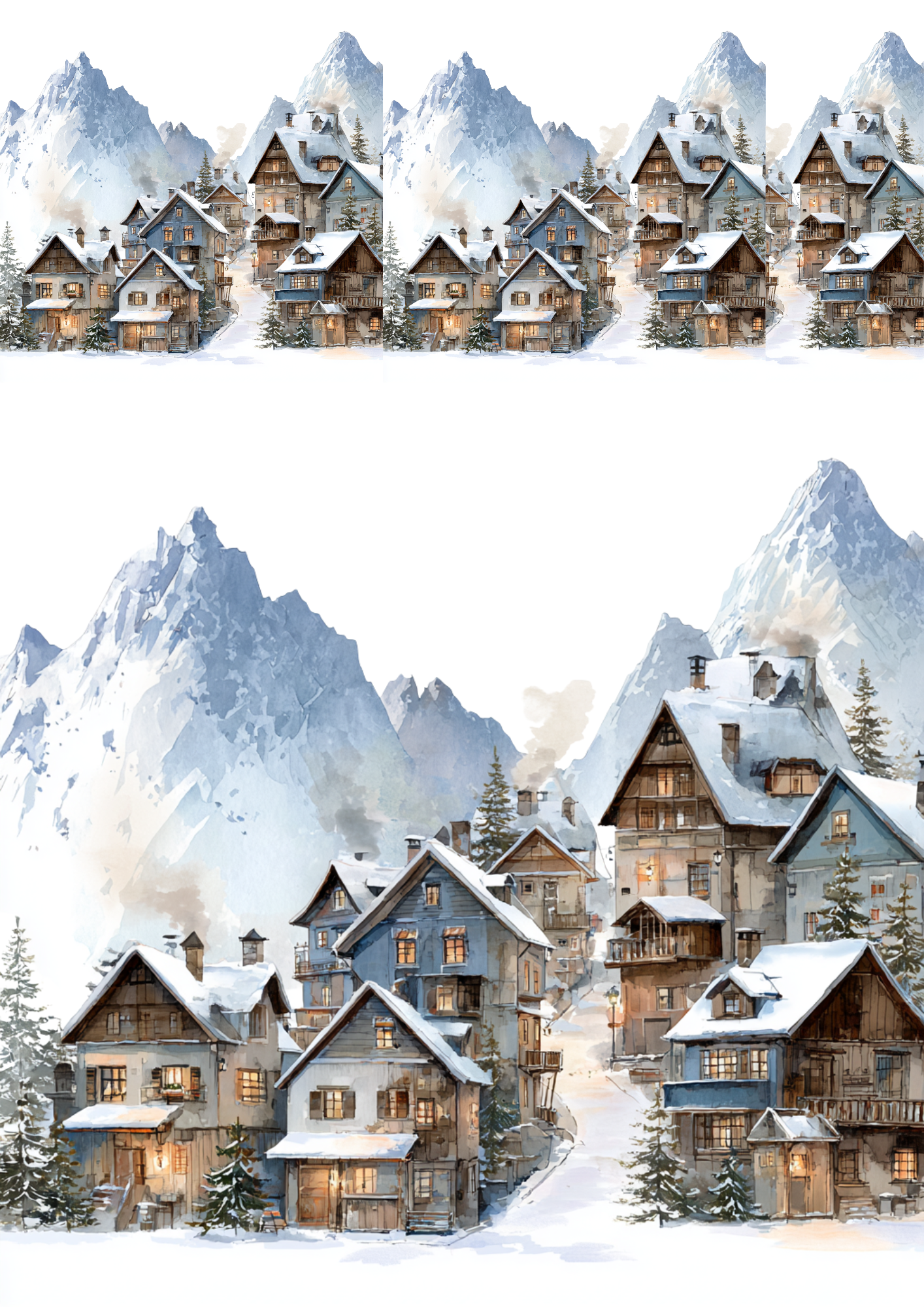 Rice Paper For Decoupage Mountain Village Collage Cat. No. 5243