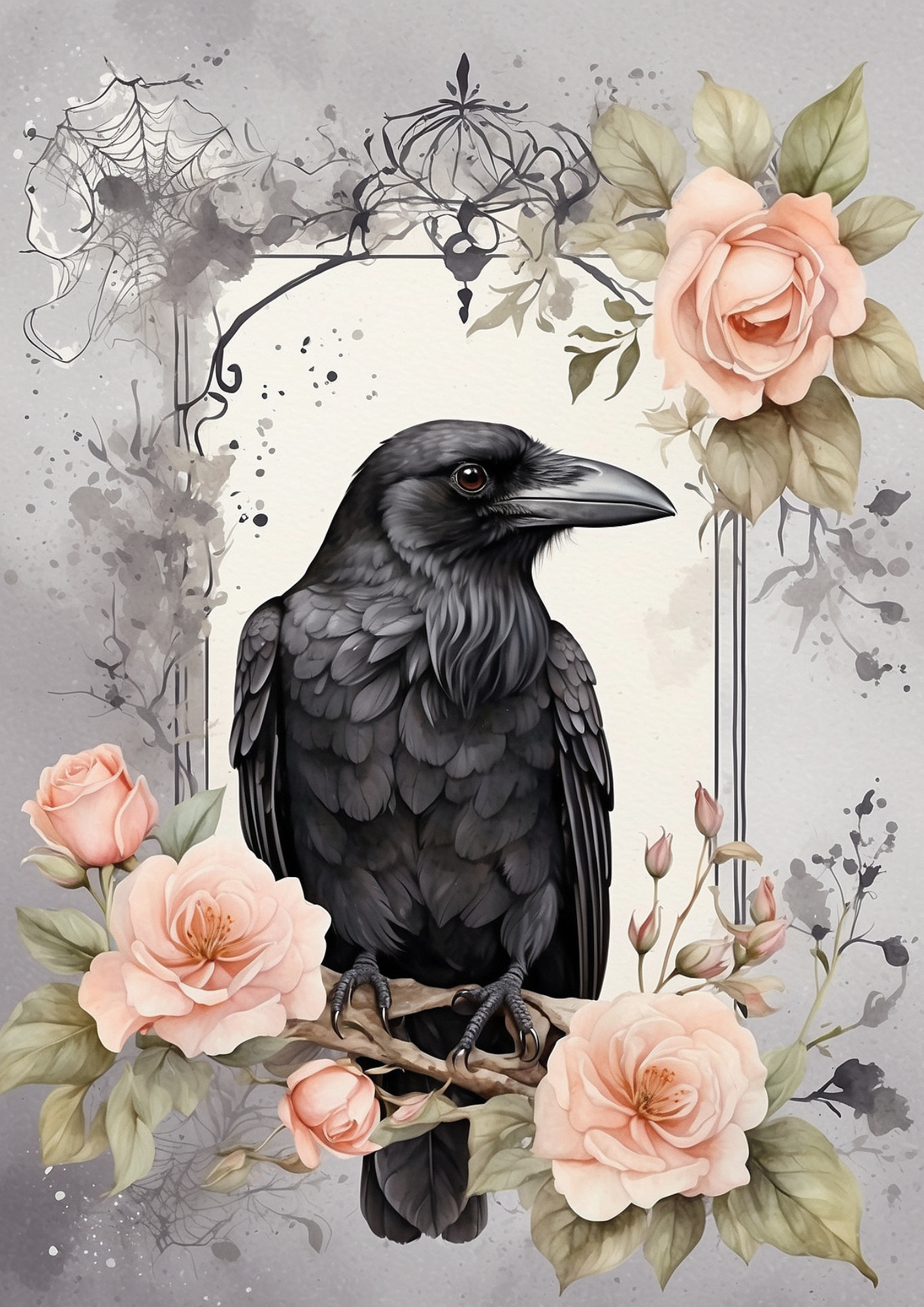 Rice Paper for Decoupage Raven and Roses Background for Journaling Full Cat. No. 5299