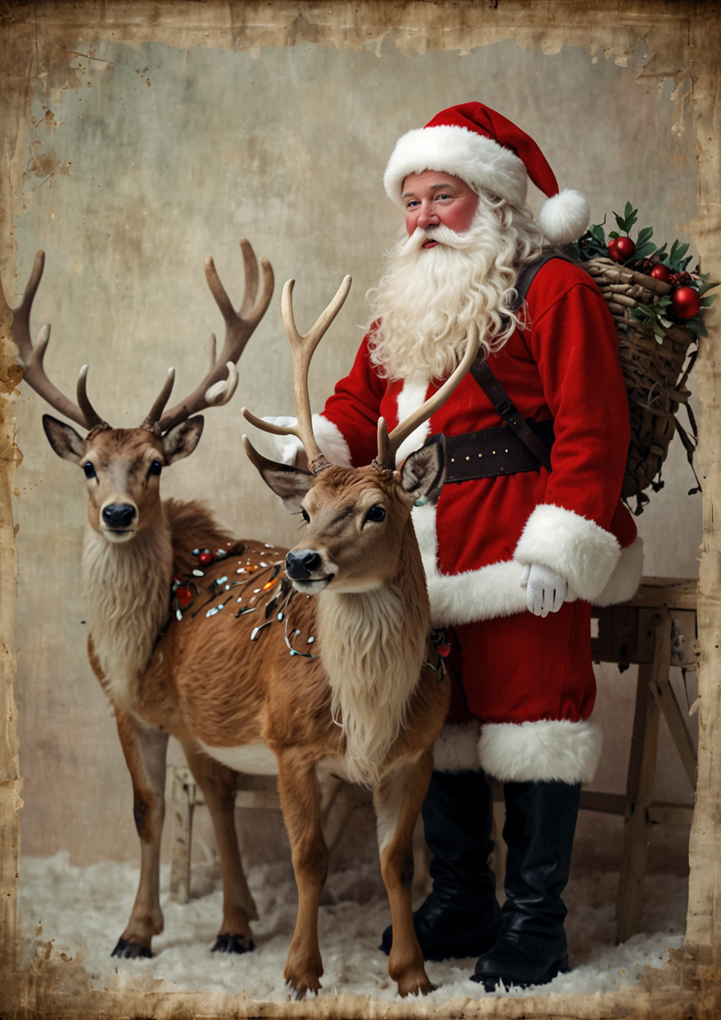 Rice Paper For Decoupage Santa Claus With Reindeer Background For Journaling Full Cat. No. 5307