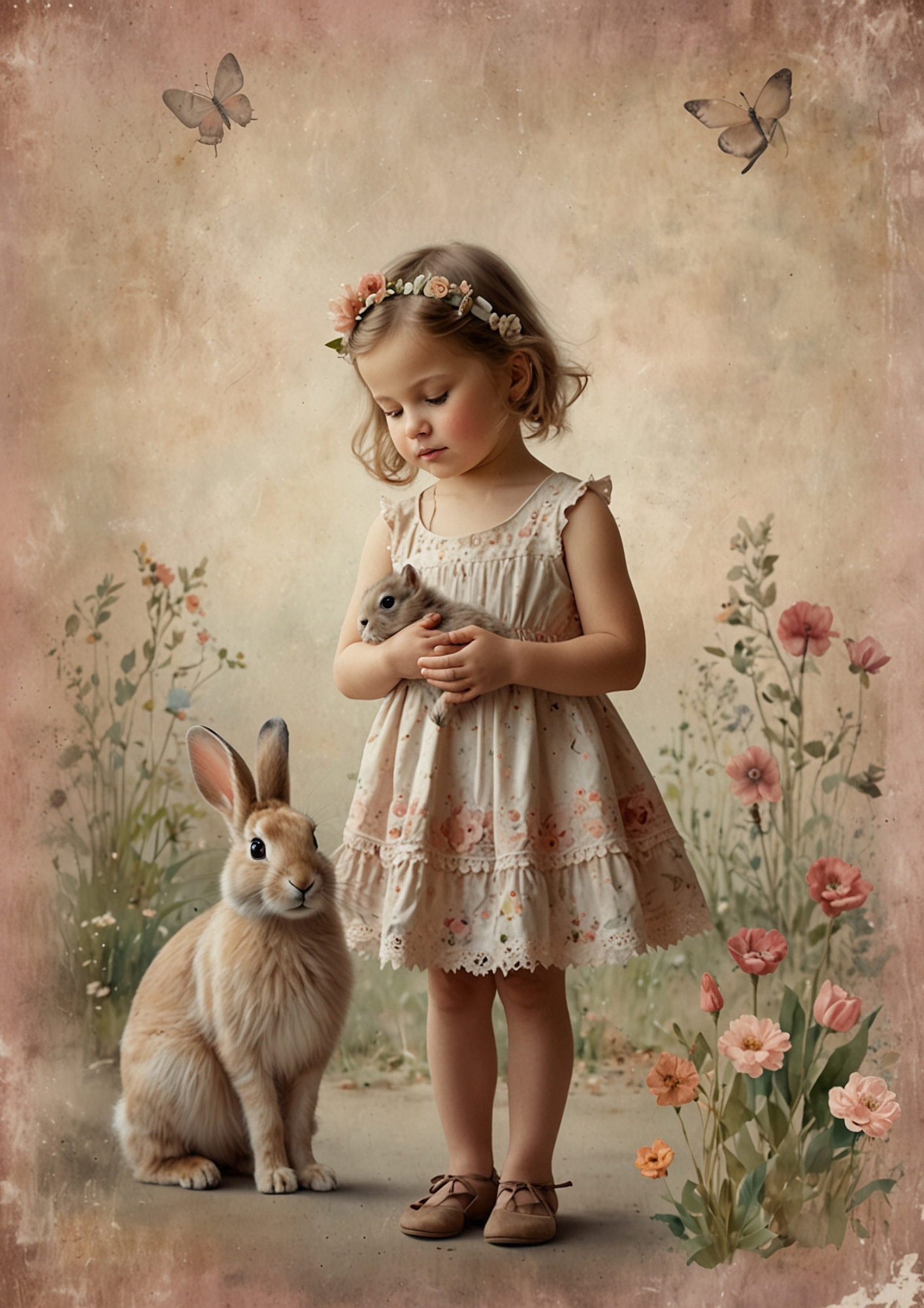 Rice Paper For Decoupage Girl With Bunny Background For Journaling Full Cat. No. 5310