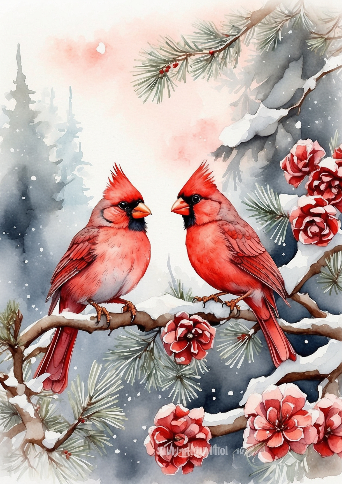 Rice Paper Decoupage Red Cardinals Journaling Background Full Cat. No. 5338