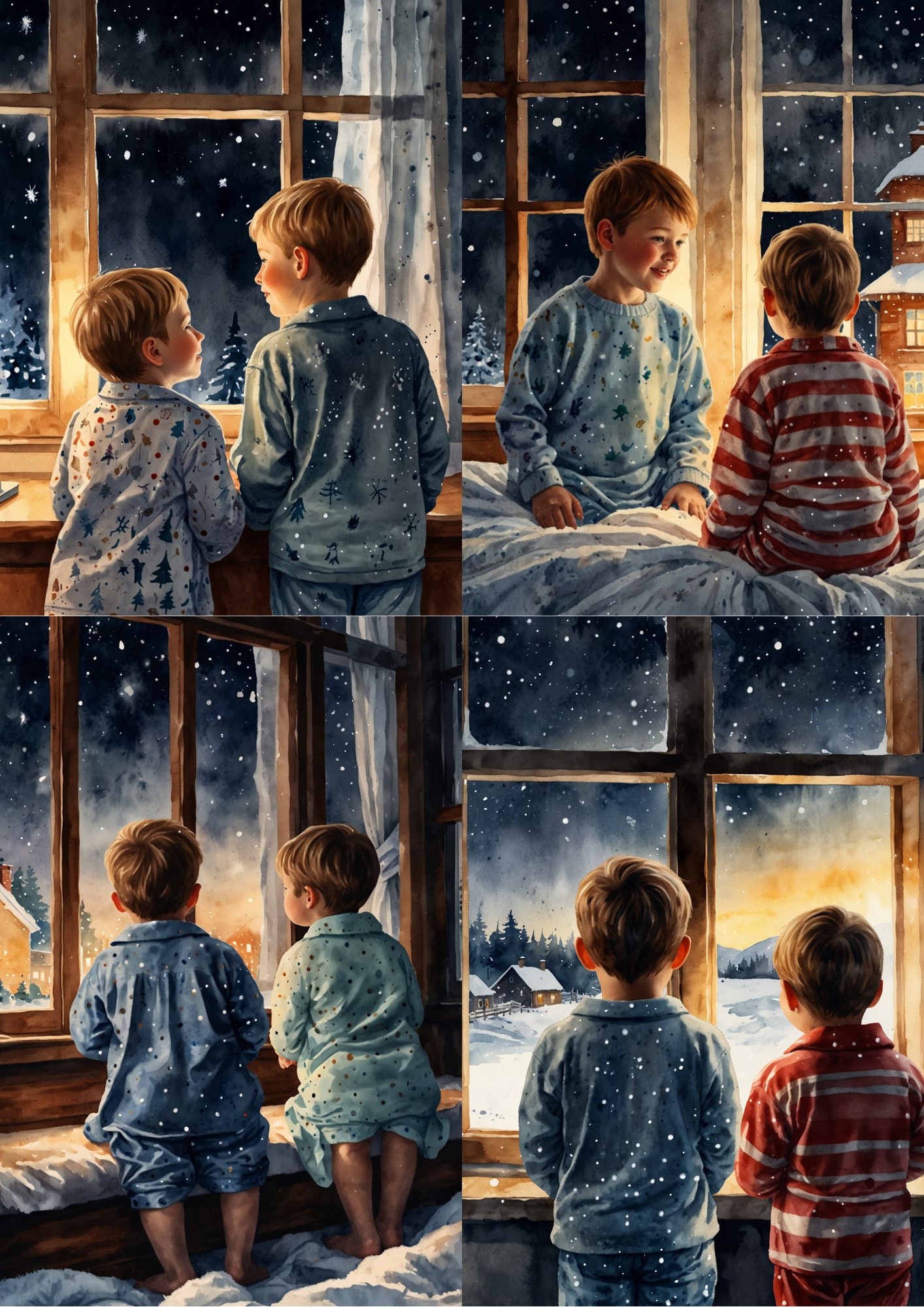 Rice Paper For Decoupage Children Looking Out The Window In Winter Collage Cat. No.5460