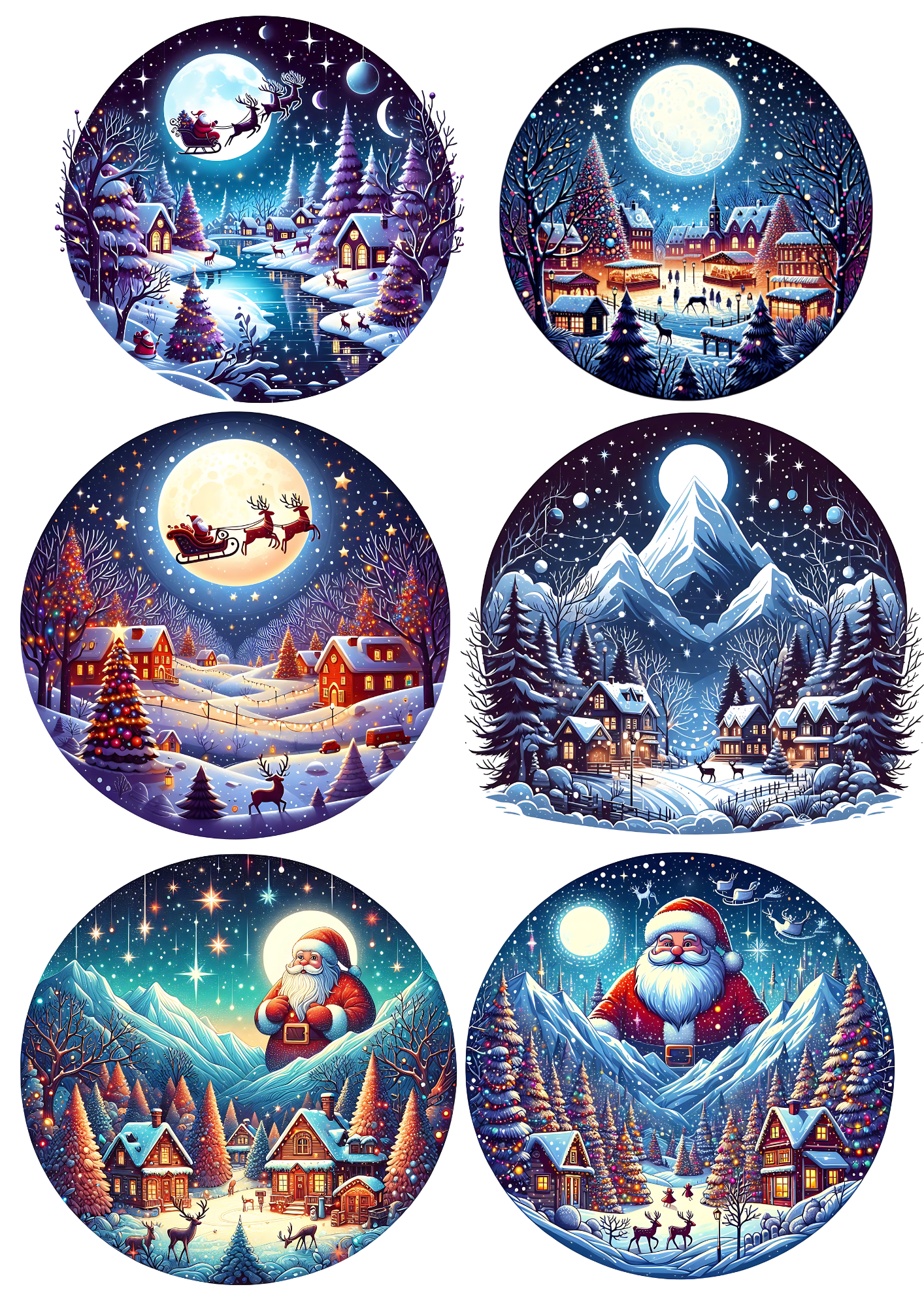 Rice Paper For Decoupage Santa Claus In Circles Collage Cat. No. 5556