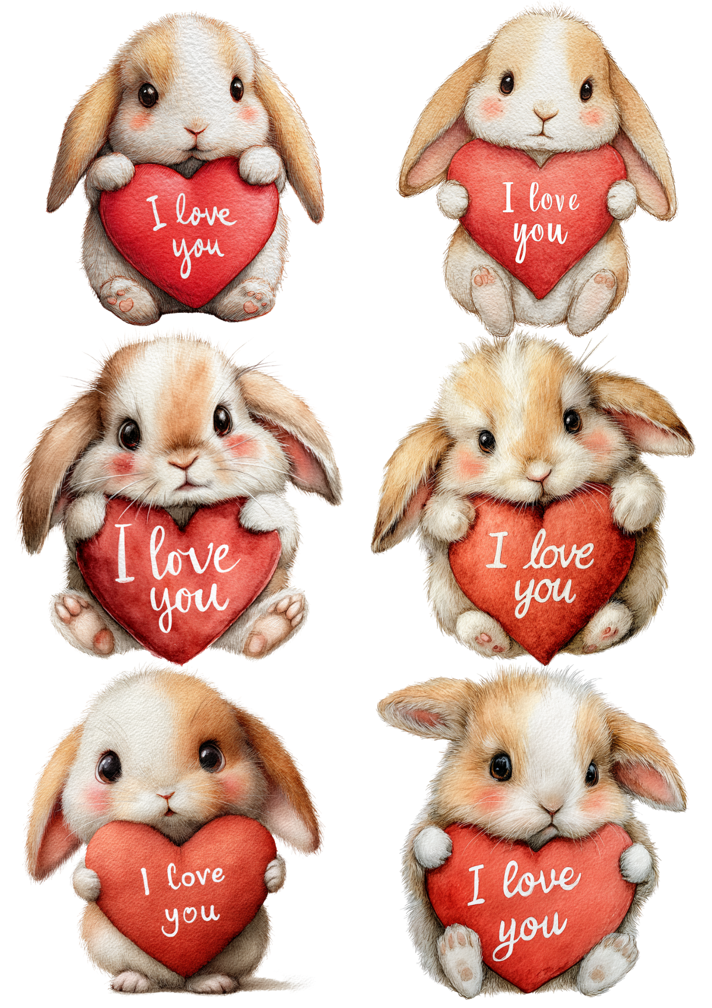 Rice Paper for Decoupage Bunny with Valentine's Day Heart Collage Cat. No. 5642